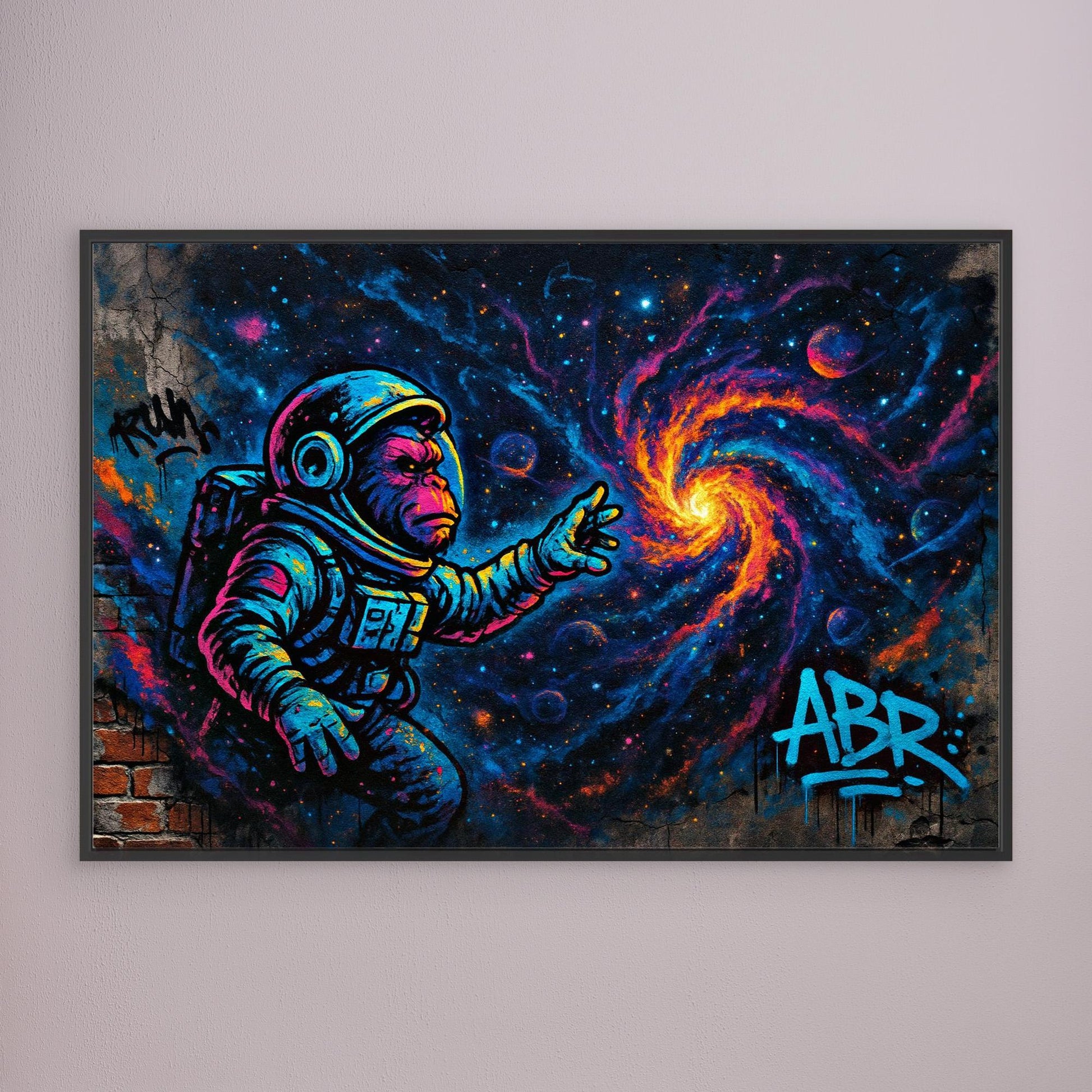Astronaut Ape Canvas Wall Art – Neon Space Graffiti Print