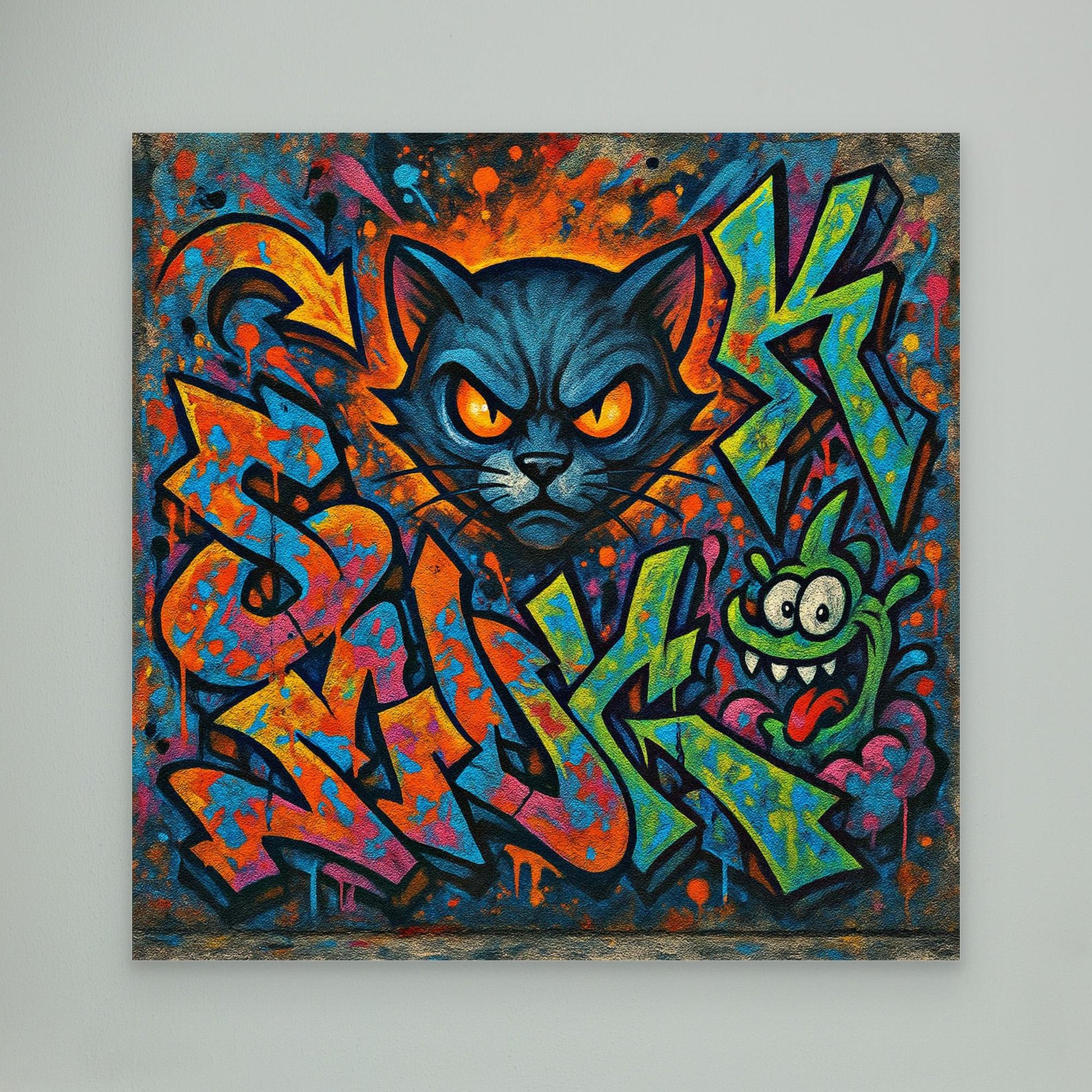Fierce Feline – Urban Graffiti Cat Canvas Wall Art | Bold Street Art Print