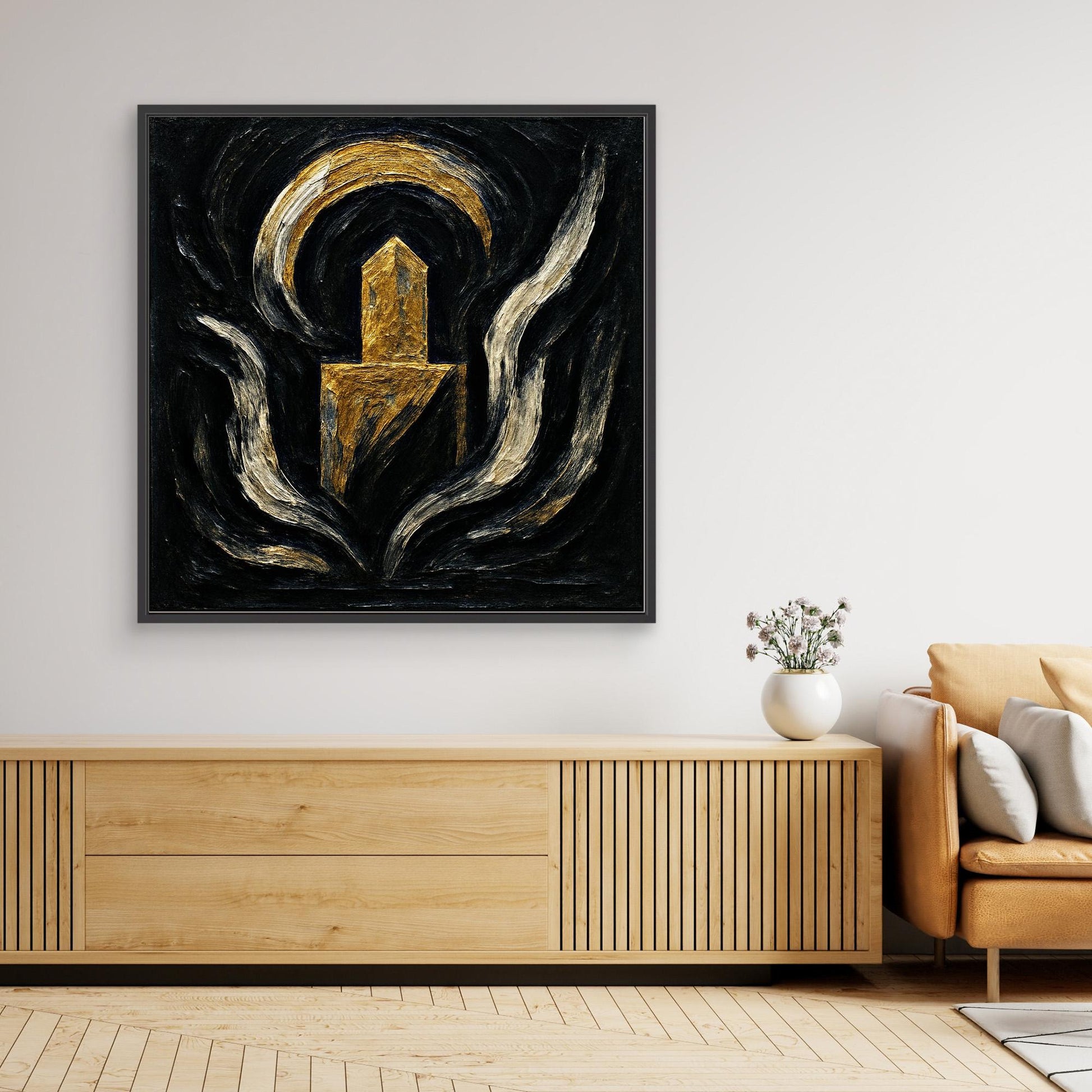 Abstract Monument Canvas Wall Art in Black and Gold