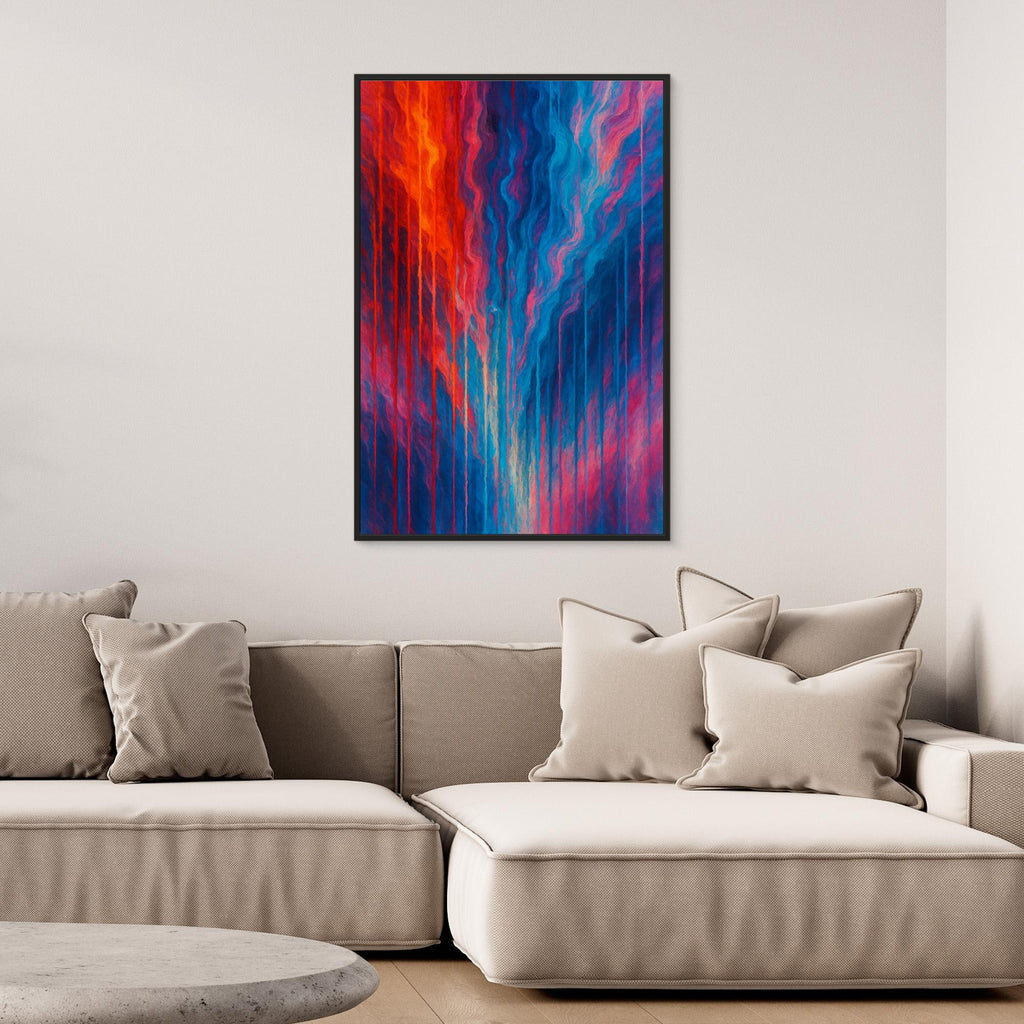 Red and Blue Abstract Canvas Wall Art – Modern Color Flow Print