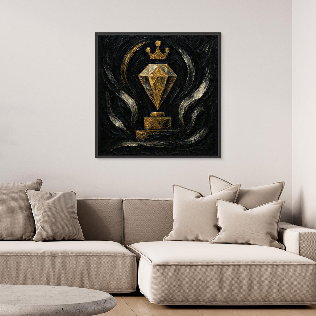 Gold Crowned Diamond – Abstract Canvas Wall Art in Black & Gold