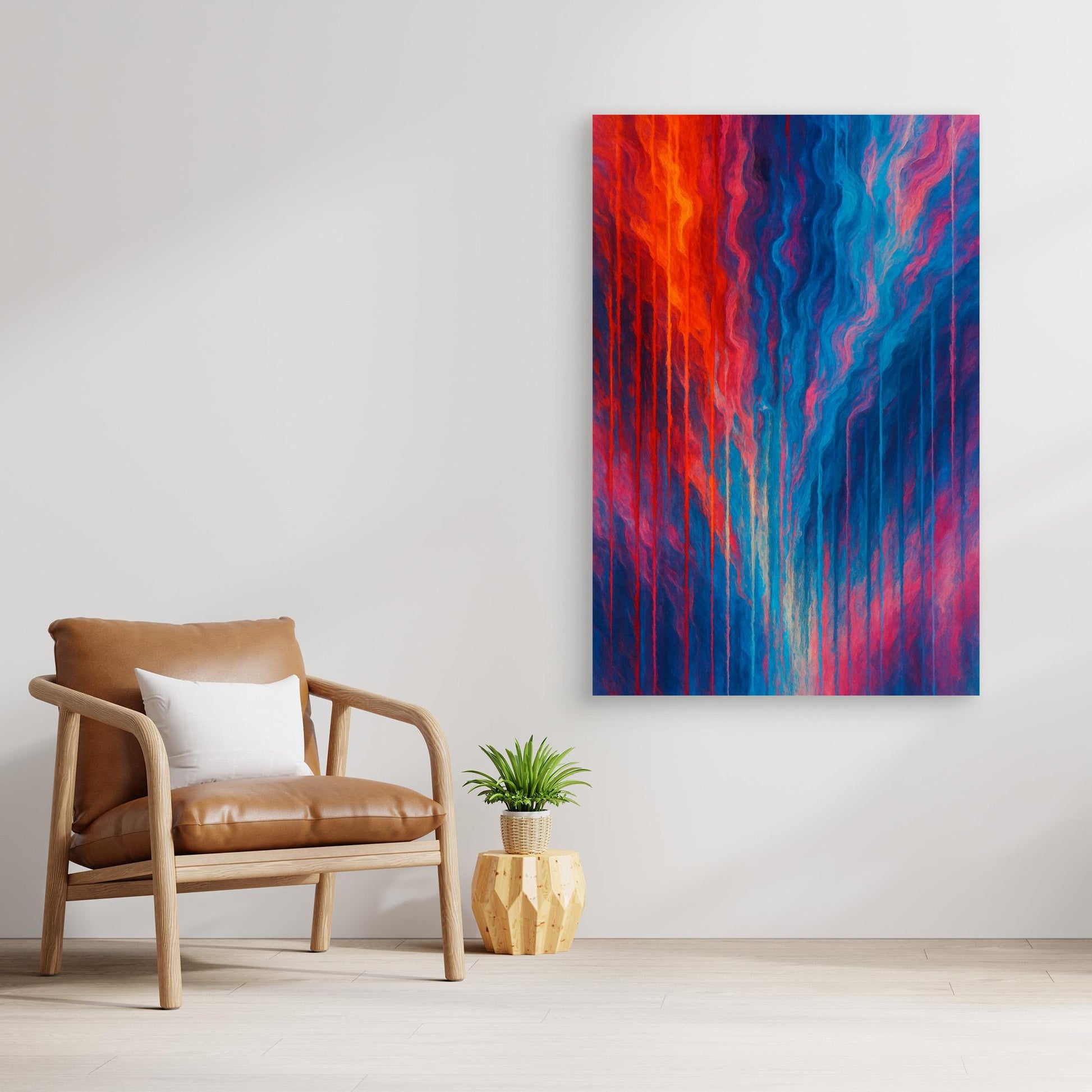 Red and Blue Abstract Canvas Wall Art – Modern Color Flow Print