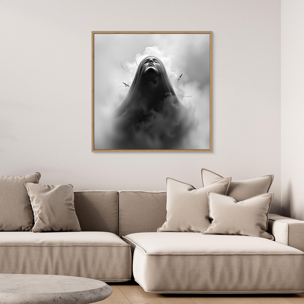 Ascension Through the Storm – Surreal Black and White Canvas Wall Art