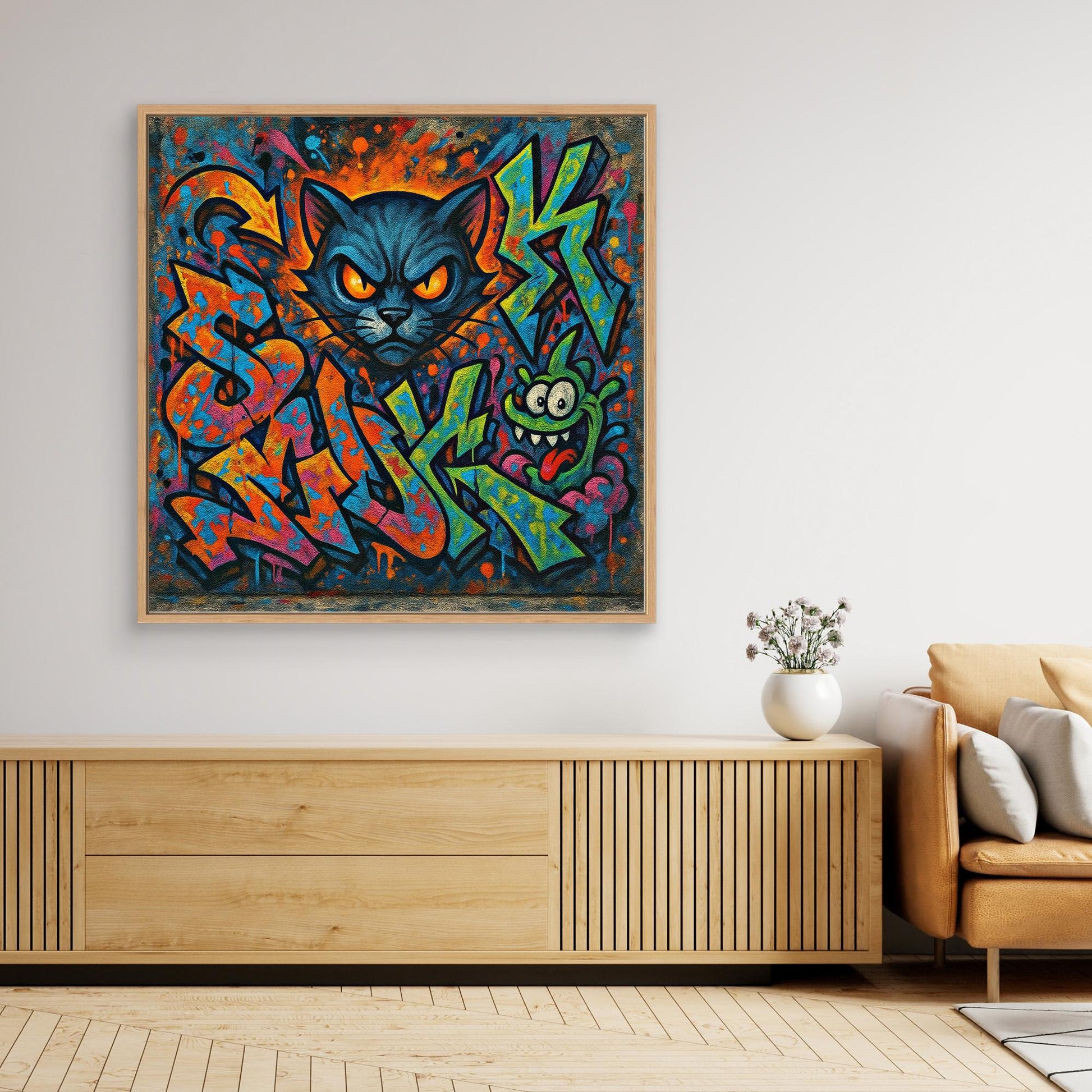 Fierce Feline – Urban Graffiti Cat Canvas Wall Art | Bold Street Art Print