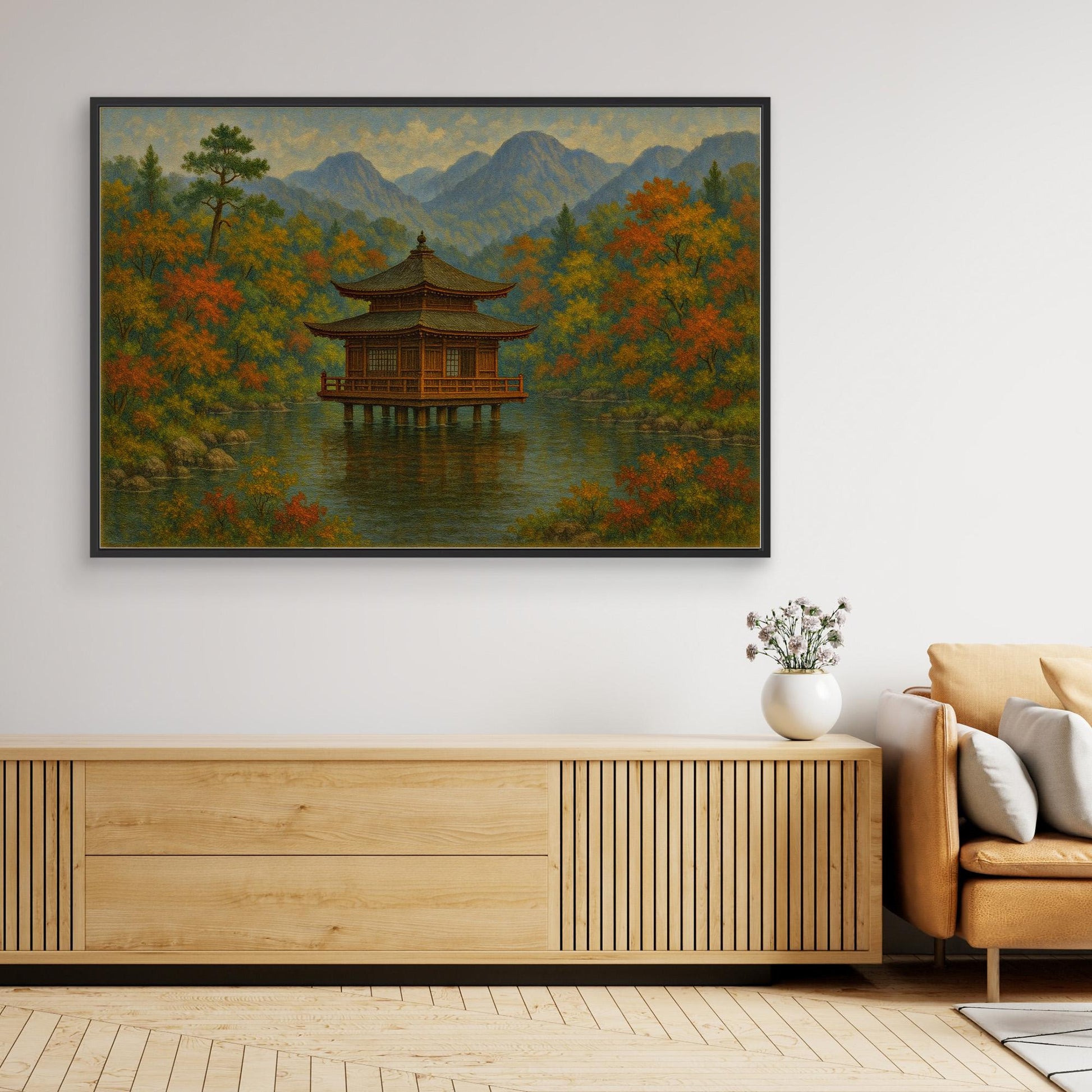 Tranquil Japanese Temple in Autumn – Zen Landscape Canvas Wall Art