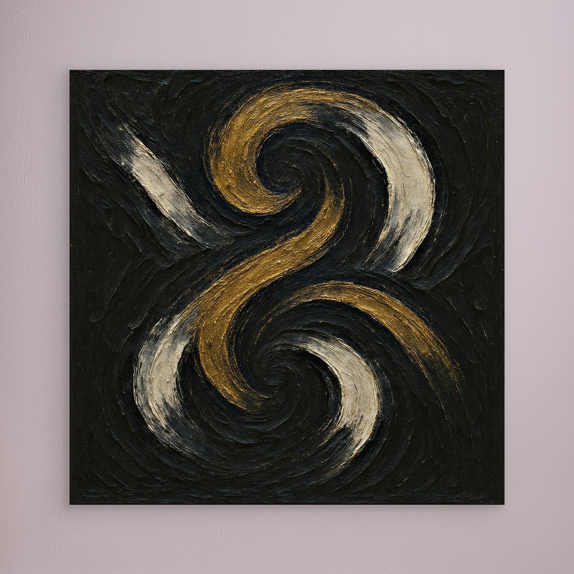 Spiral Abstract Canvas Wall Art – Gold and Black Modern Print