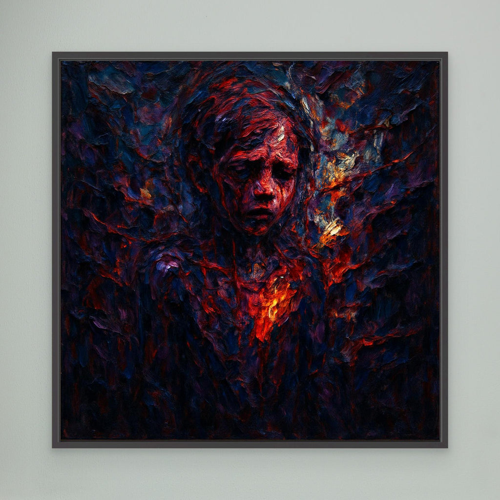 Figurative Fire Portrait – Dark Emotional Canvas Wall Art