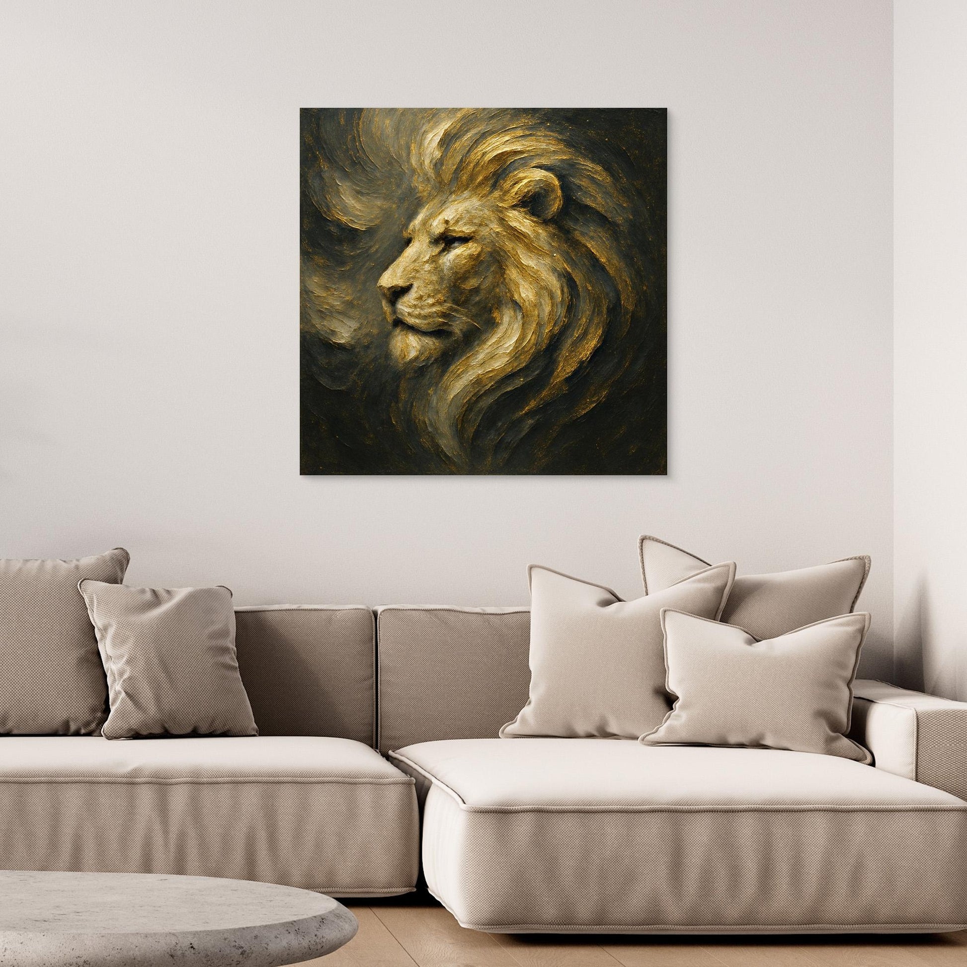 Golden Lion Canvas Wall Art – Regal Abstract Animal Print