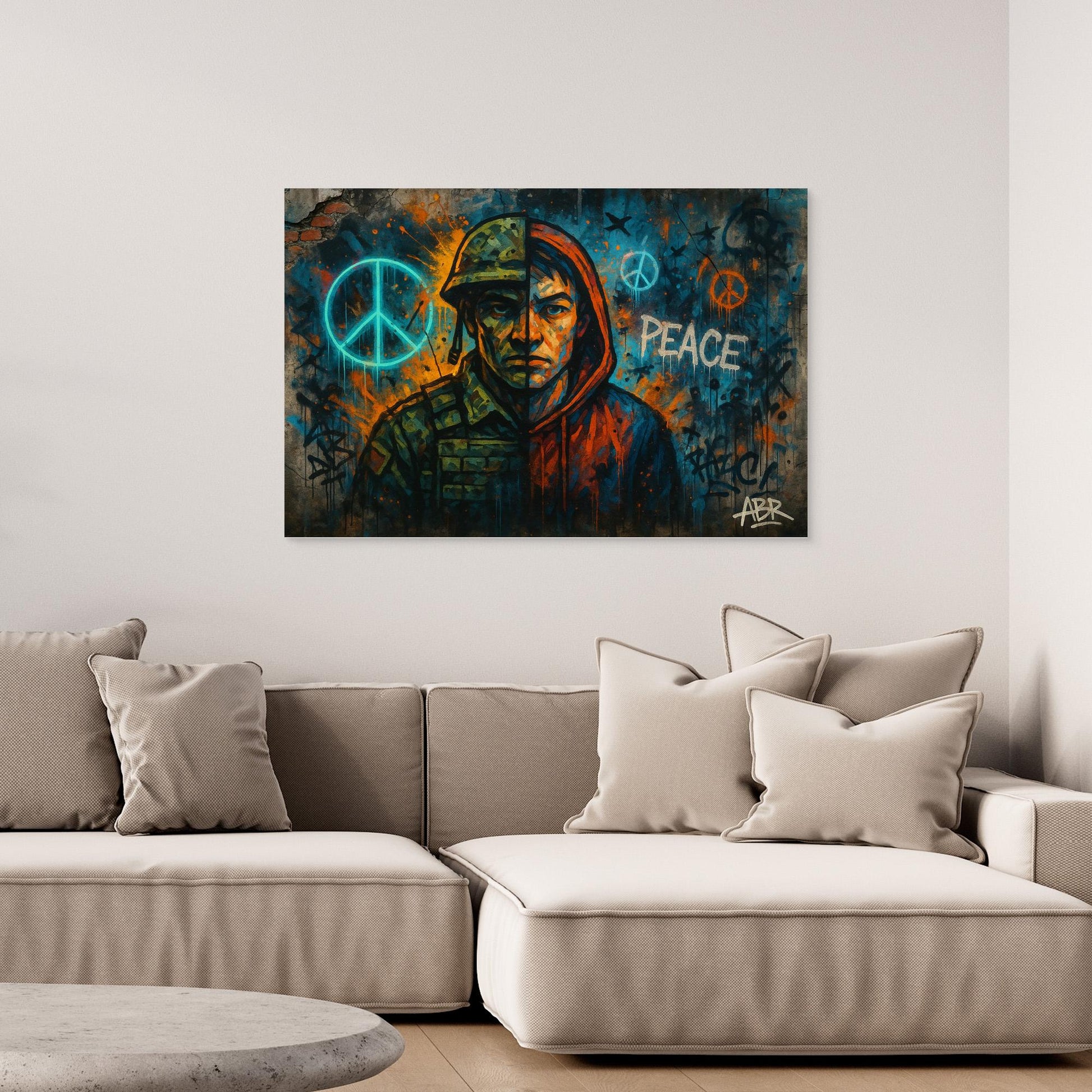 Peace and War Street Art Canvas – Urban Graffiti Wall Print