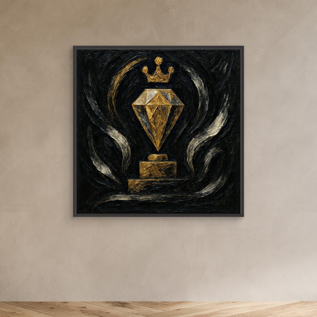 Gold Crowned Diamond – Abstract Canvas Wall Art in Black & Gold