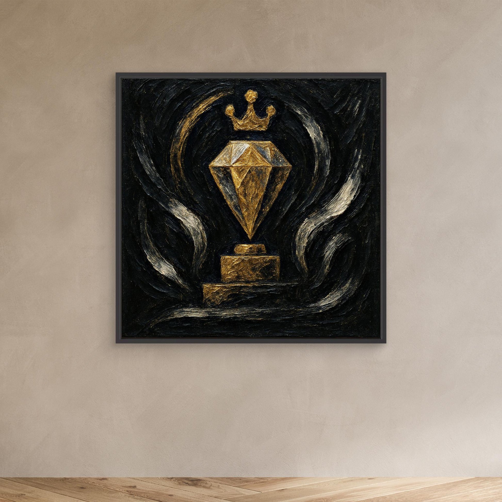 Gold Crowned Diamond – Abstract Canvas Wall Art in Black & Gold