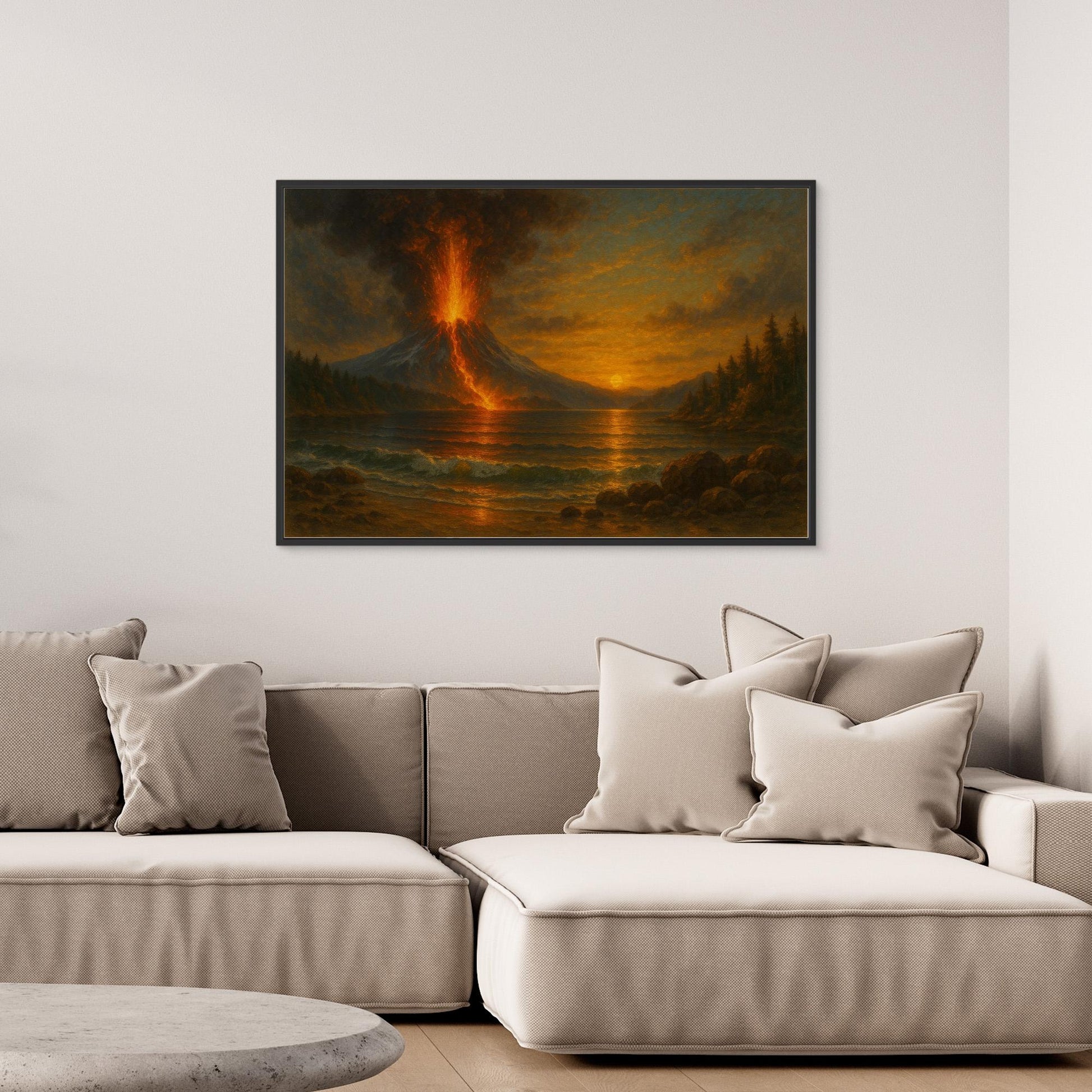 “Eruption at Sunset” – Dramatic Volcanic Landscape Canvas Wall Art