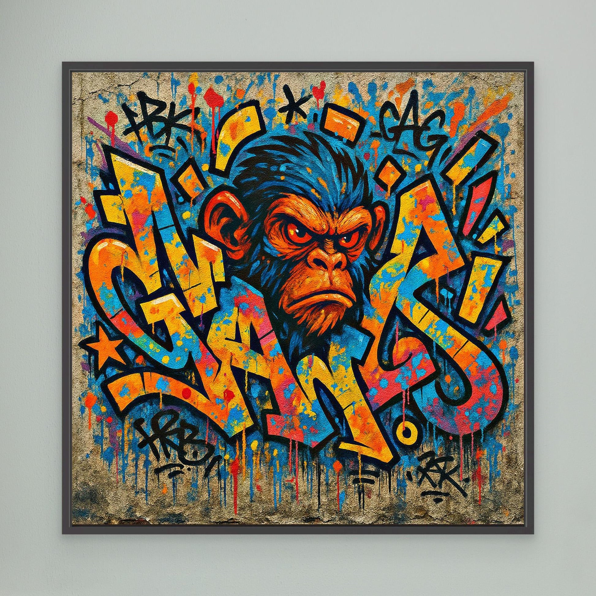 Graffiti Monkey Rage – Bold Urban Street Art Canvas Print | Colorful Pop Culture Wall Decor