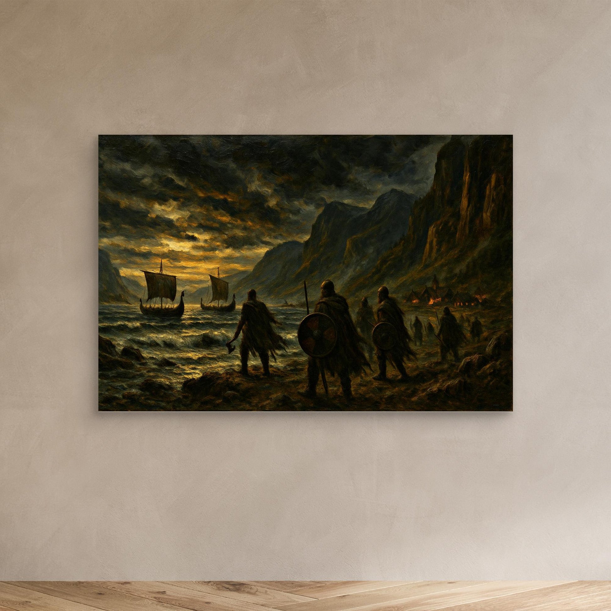 Viking Warships at Sunset – Canvas Wall Art