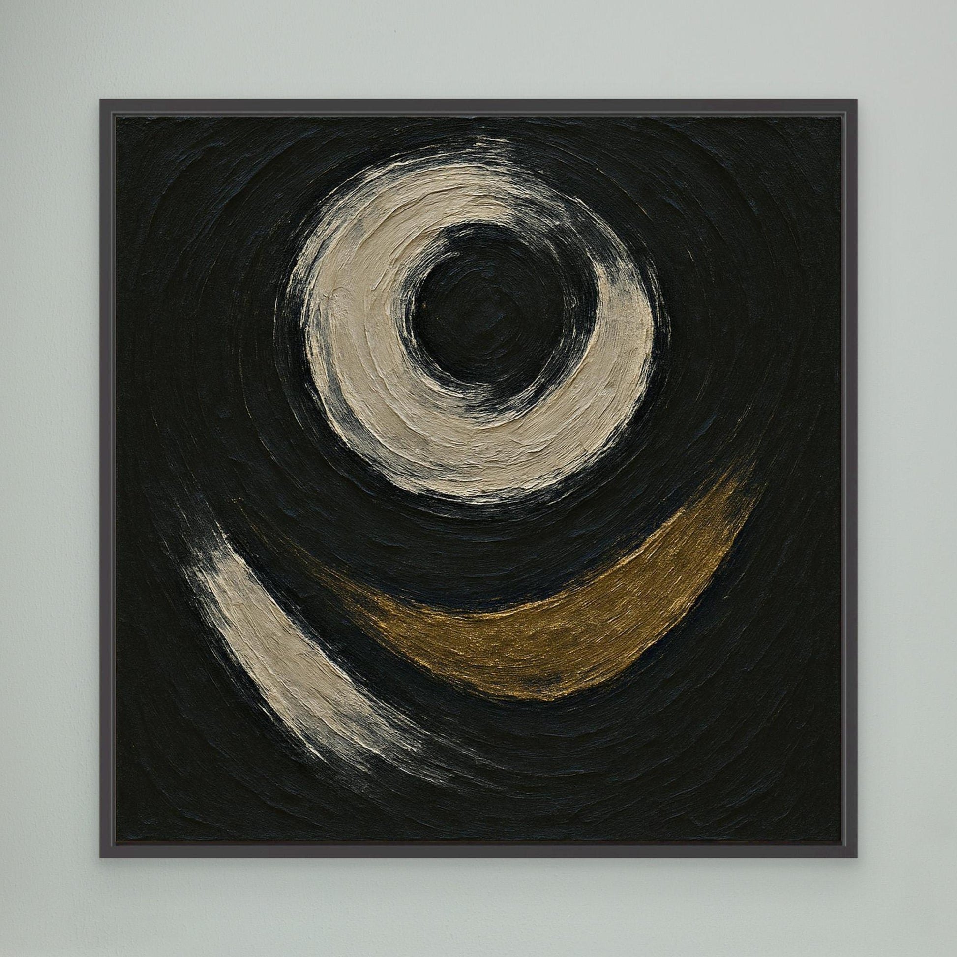Abstract Circle Canvas Wall Art – Textured Black and Gold Print