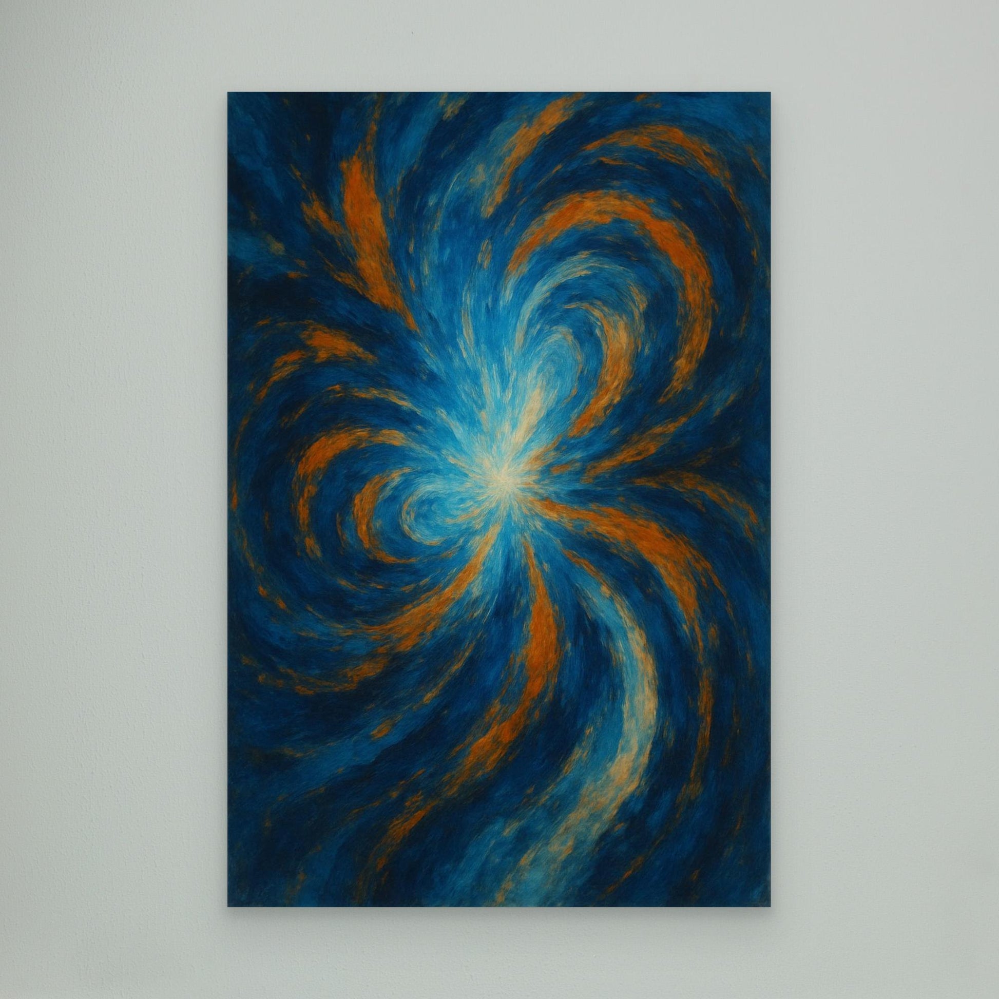 Blue and Orange Abstract Canvas Wall Art – Swirling Energy Print