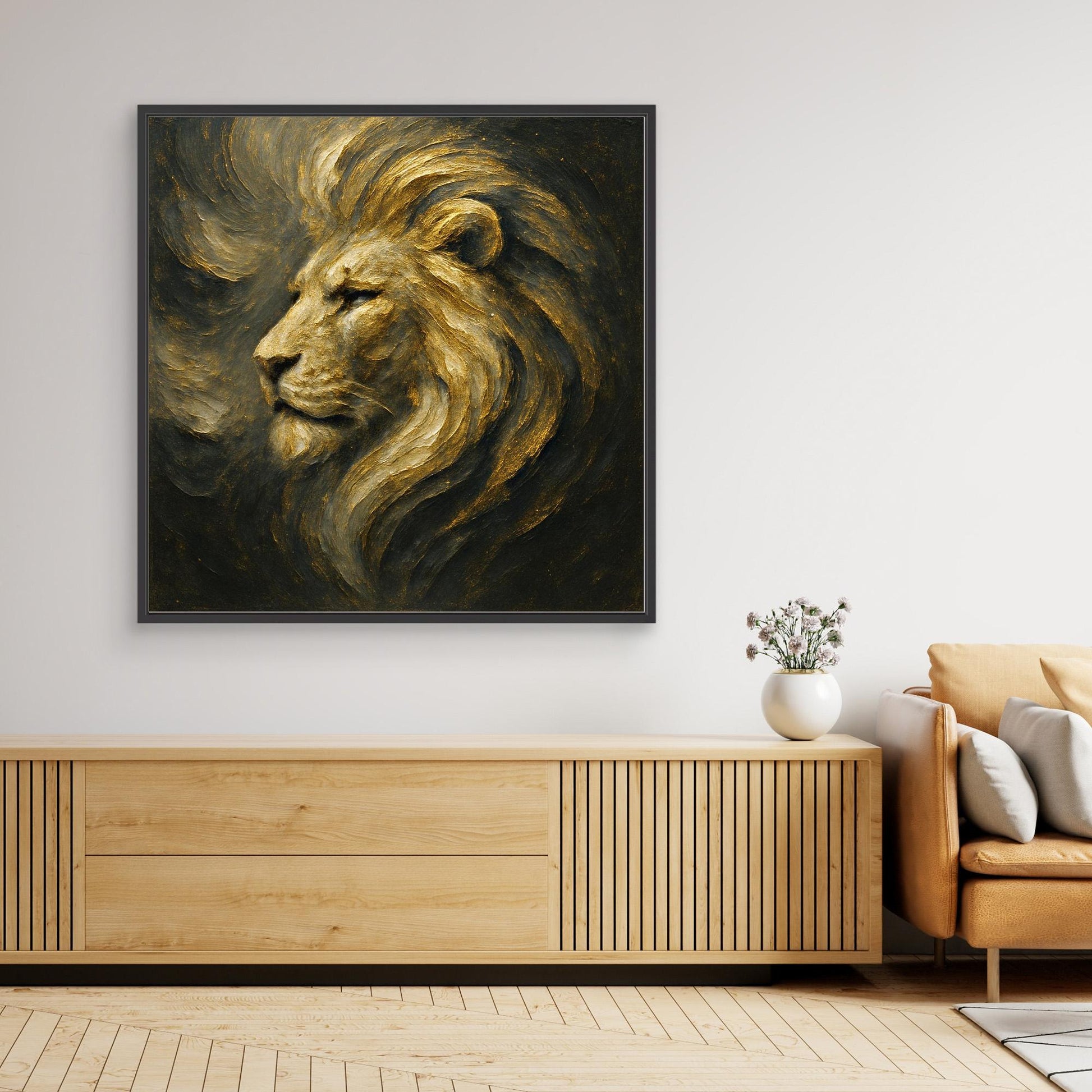 Golden Lion Canvas Wall Art – Regal Abstract Animal Print