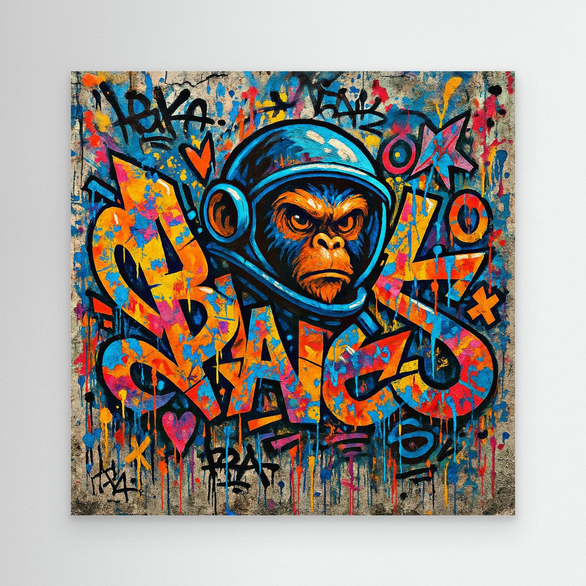 🧠🔥 Urban Space Ape | Bold Graffiti Monkey Canvas Wall Art – Street Style Pop Art Print