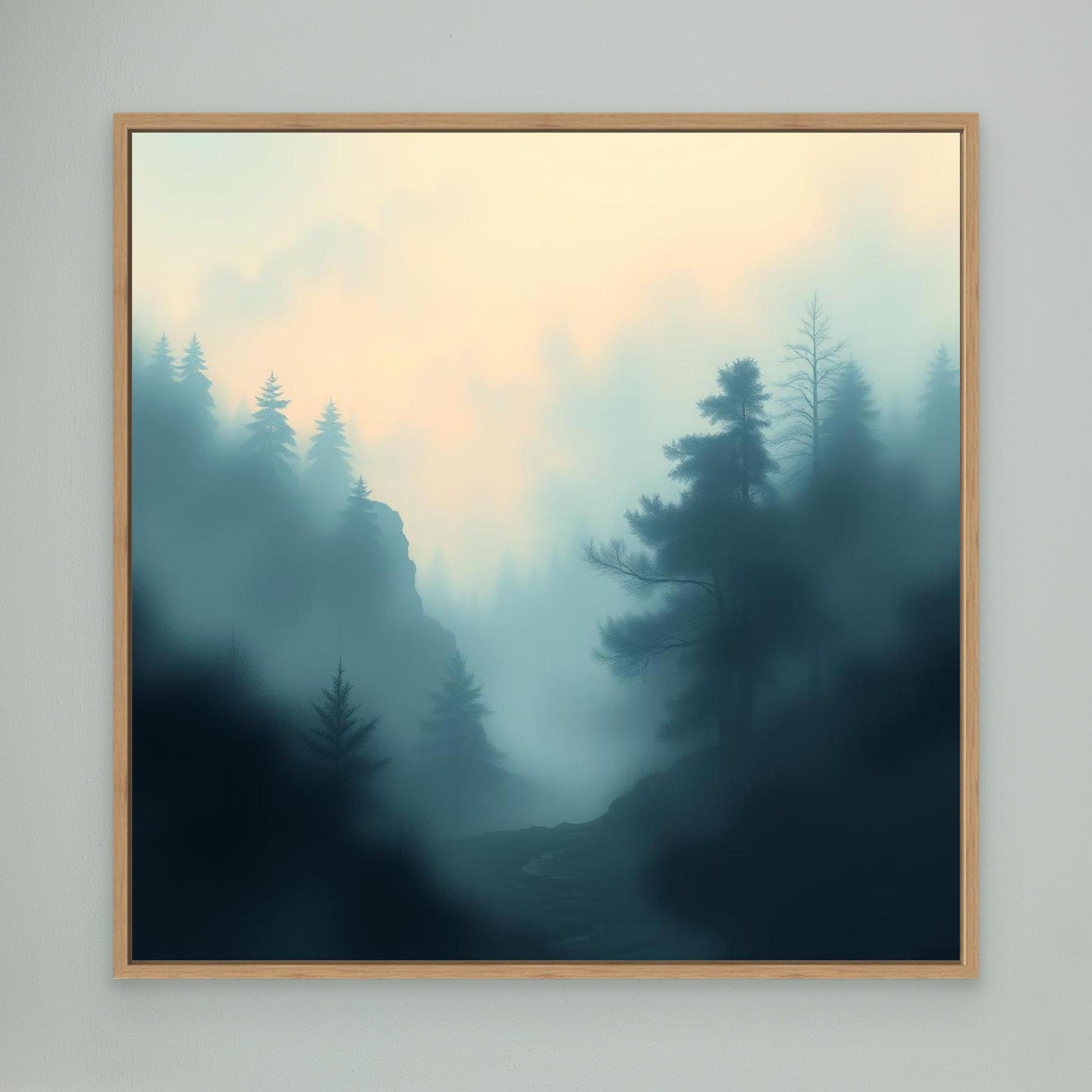 Misty Forest Silence – Minimalist Nature Canvas Wall Art for Calm Interiors