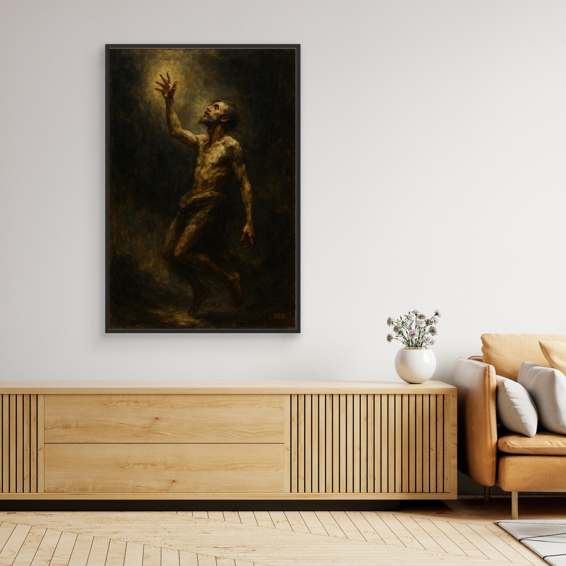 Figurative Canvas Wall Art – Man Reaching for Light