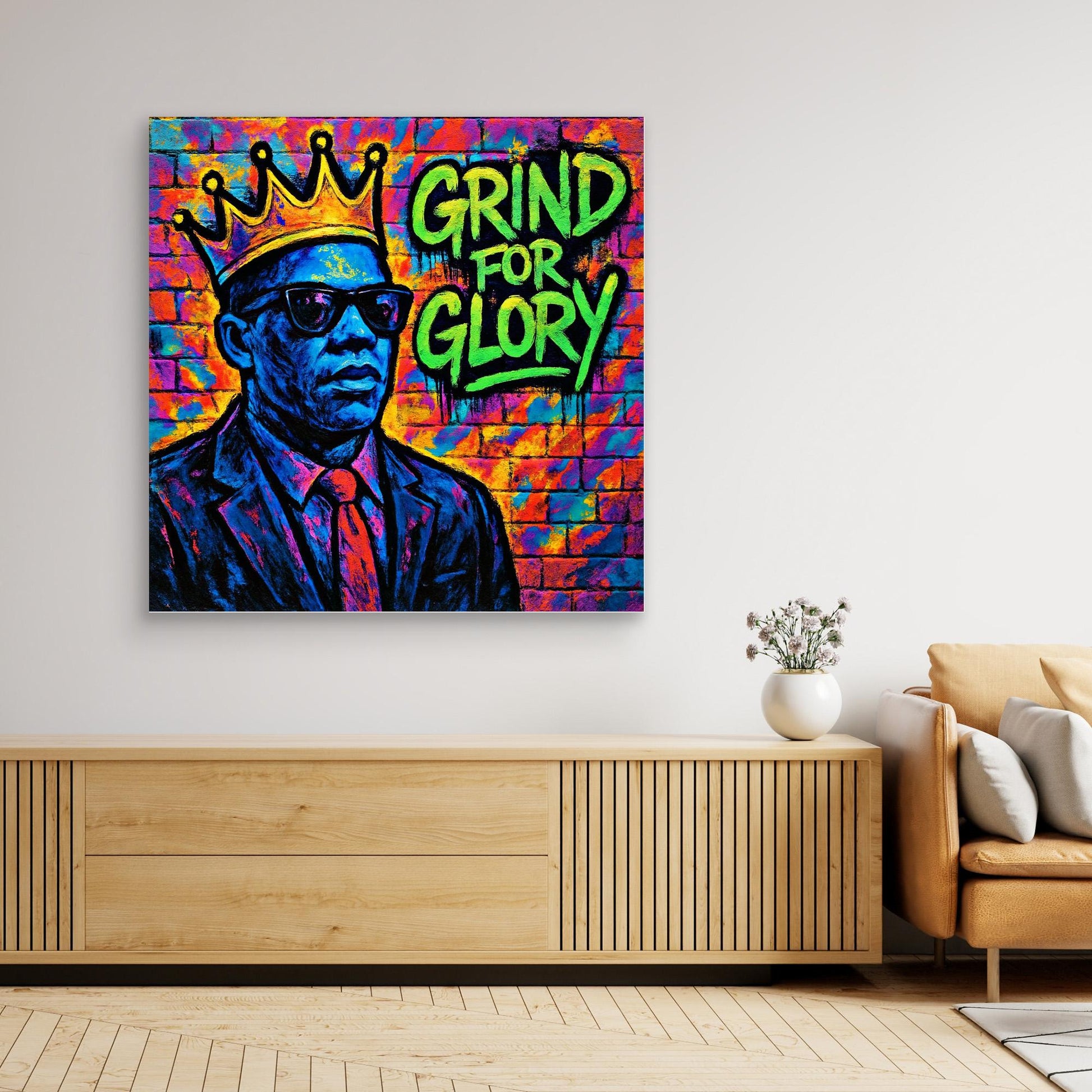 Grind for Glory – Vibrant Urban Street Art Canvas Print | Motivational Graffiti Wall Art
