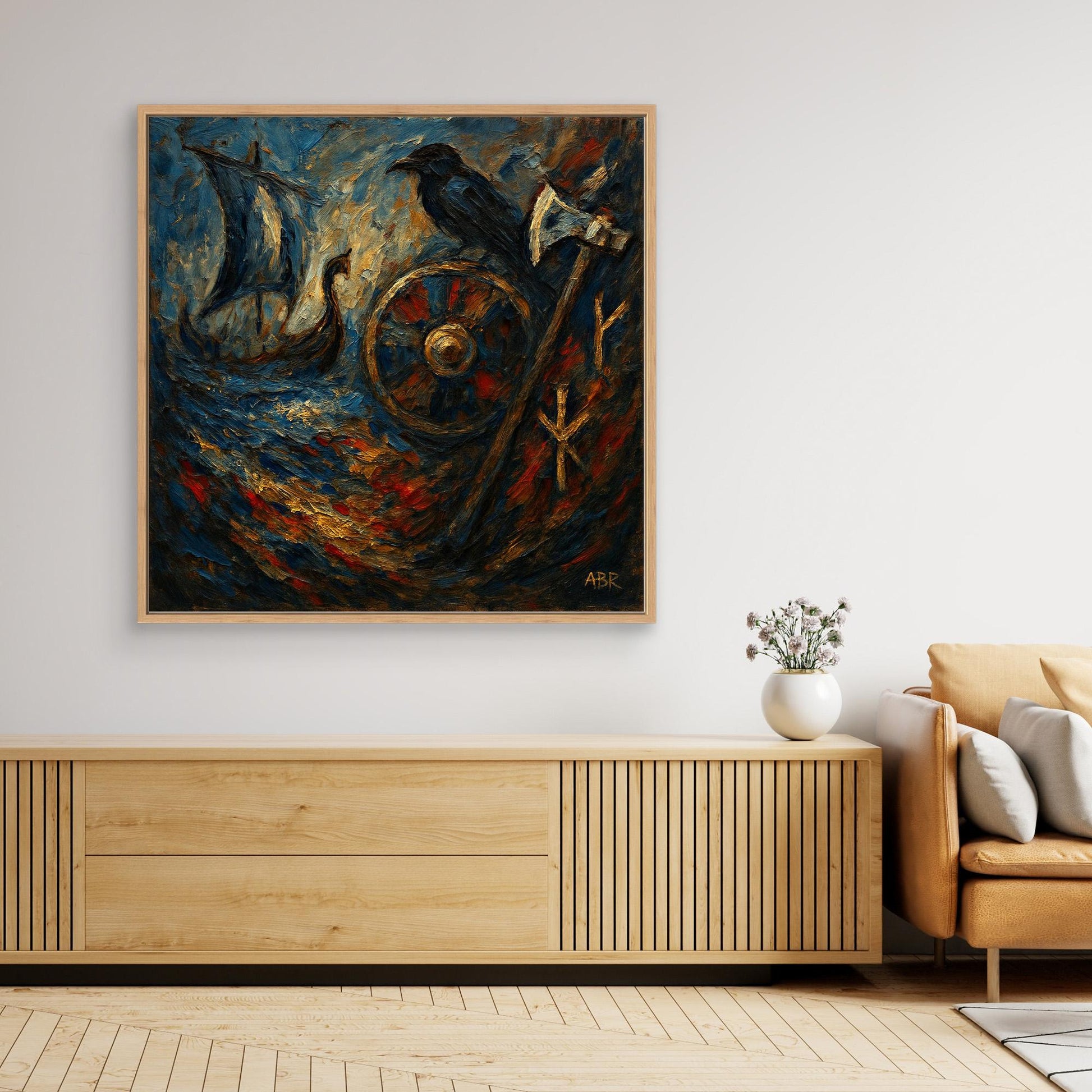 Viking Raven and Longship Canvas Print