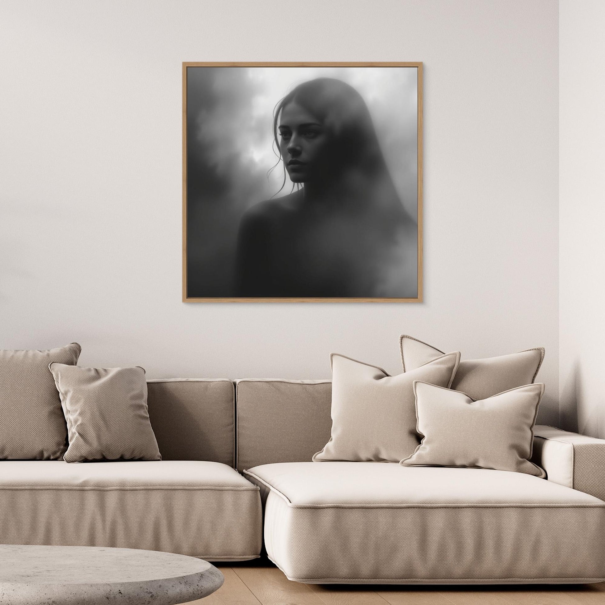 Veiled in Shadows – Black and White Portrait Canvas Print | Emotional Fine Art Photography