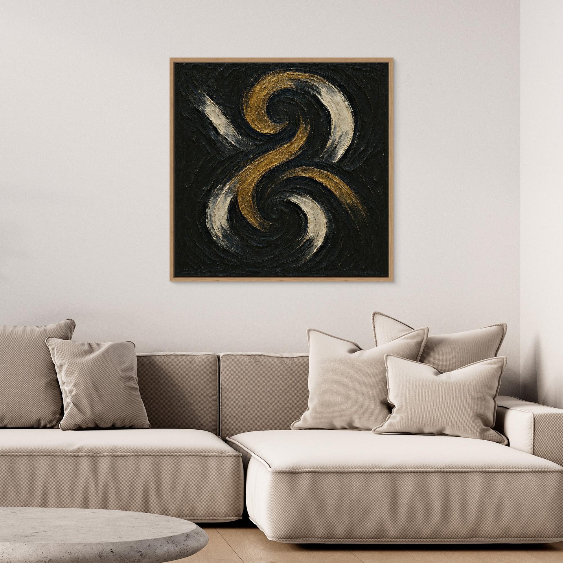 Spiral Abstract Canvas Wall Art – Gold and Black Modern Print