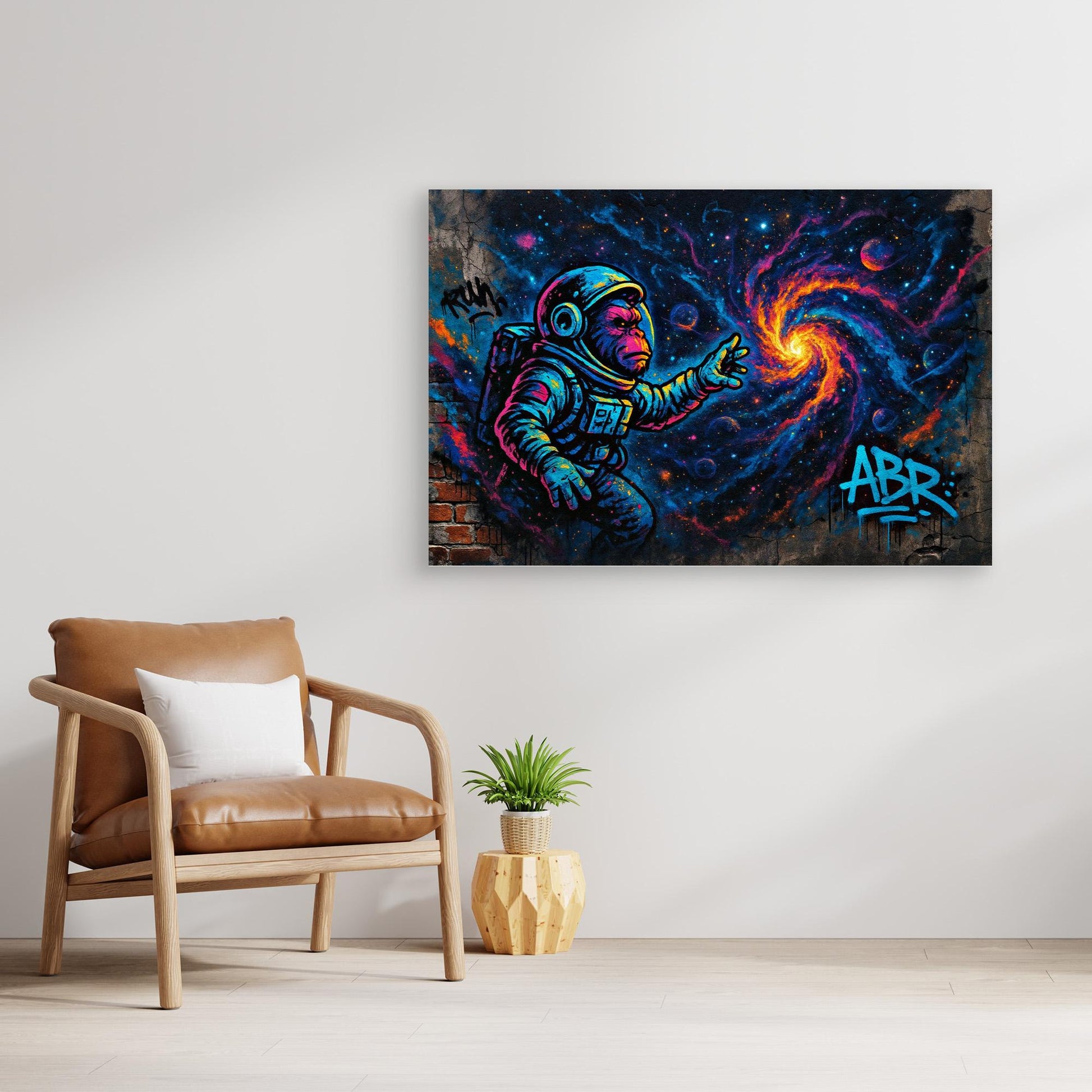 Astronaut Ape Canvas Wall Art – Neon Space Graffiti Print