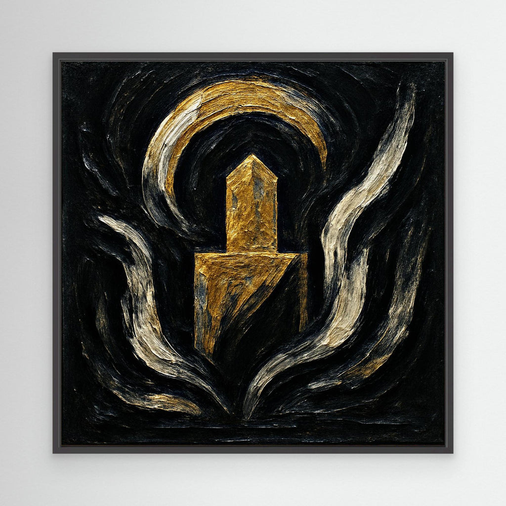 Abstract Monument Canvas Wall Art in Black and Gold
