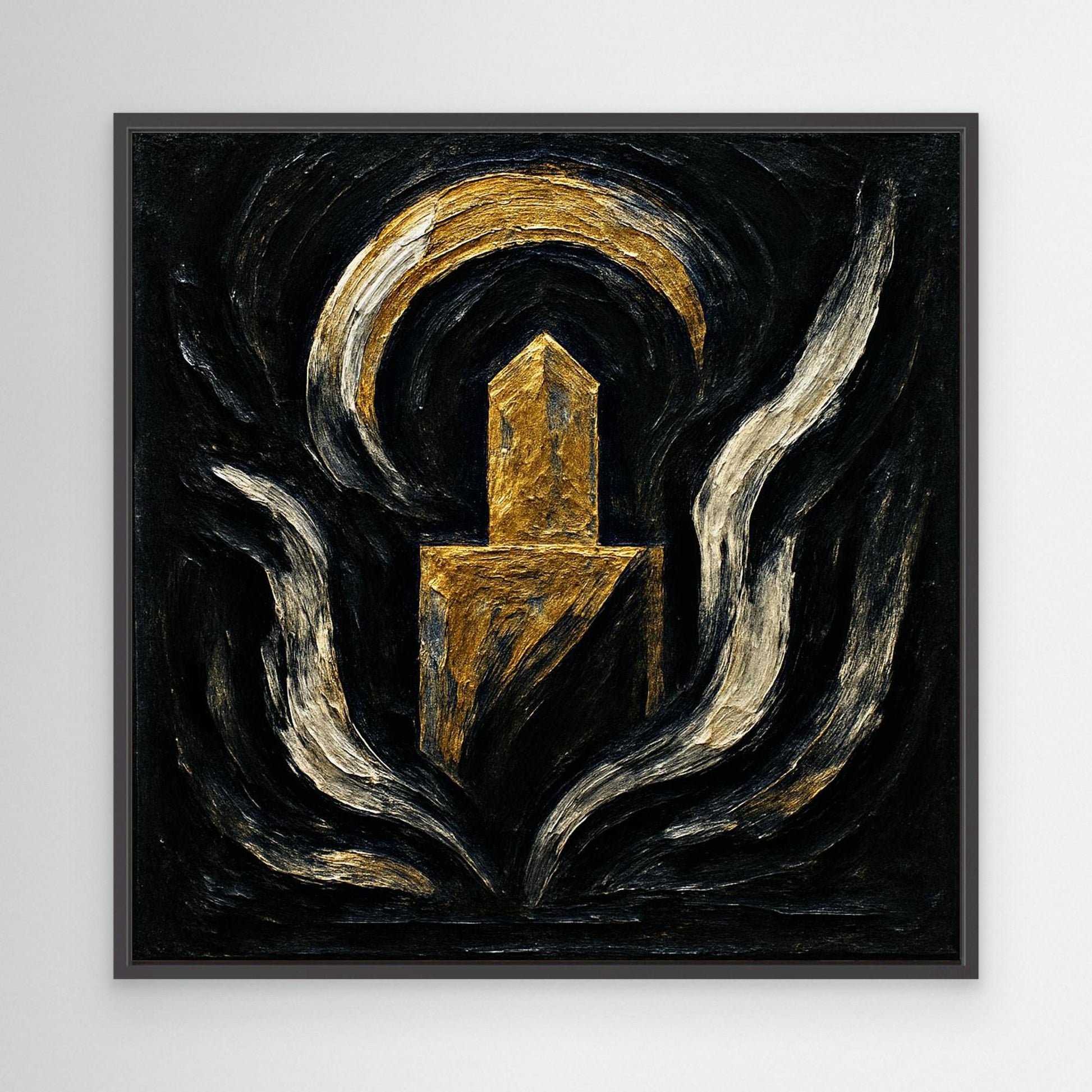 Abstract Monument Canvas Wall Art in Black and Gold