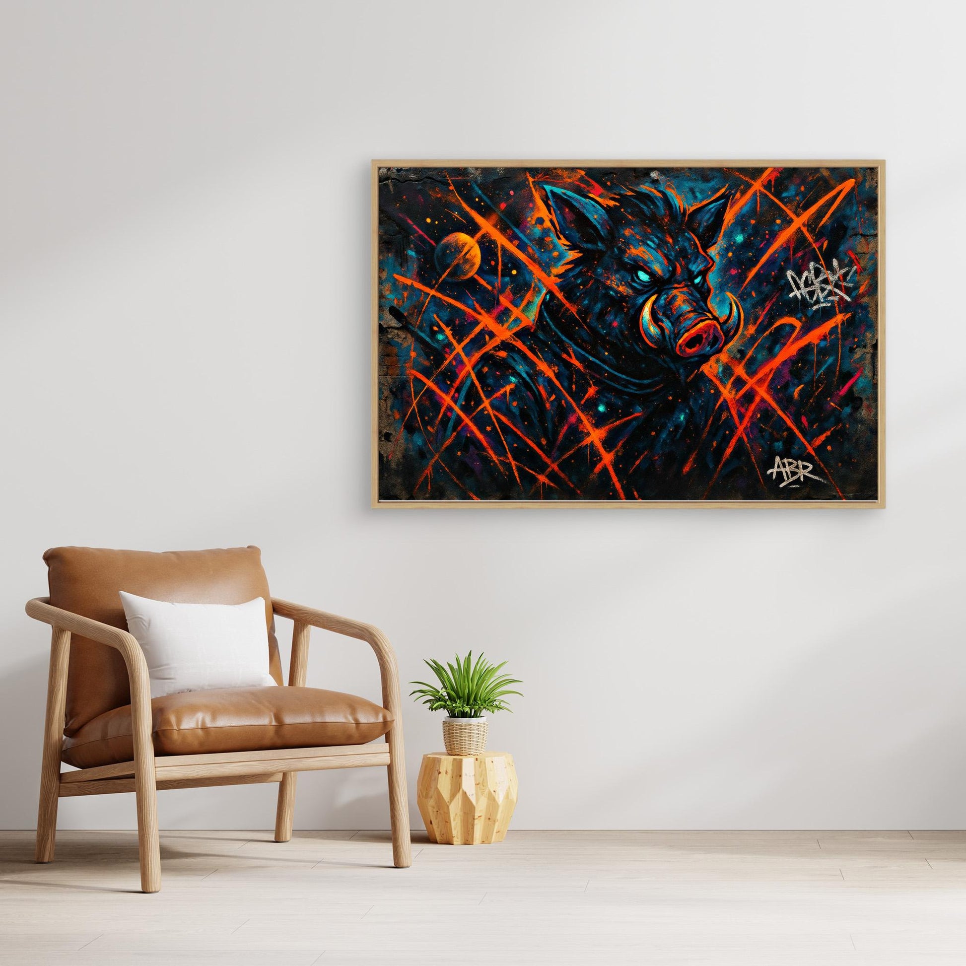 Space Boar Canvas Wall Art – Neon Graffiti Style