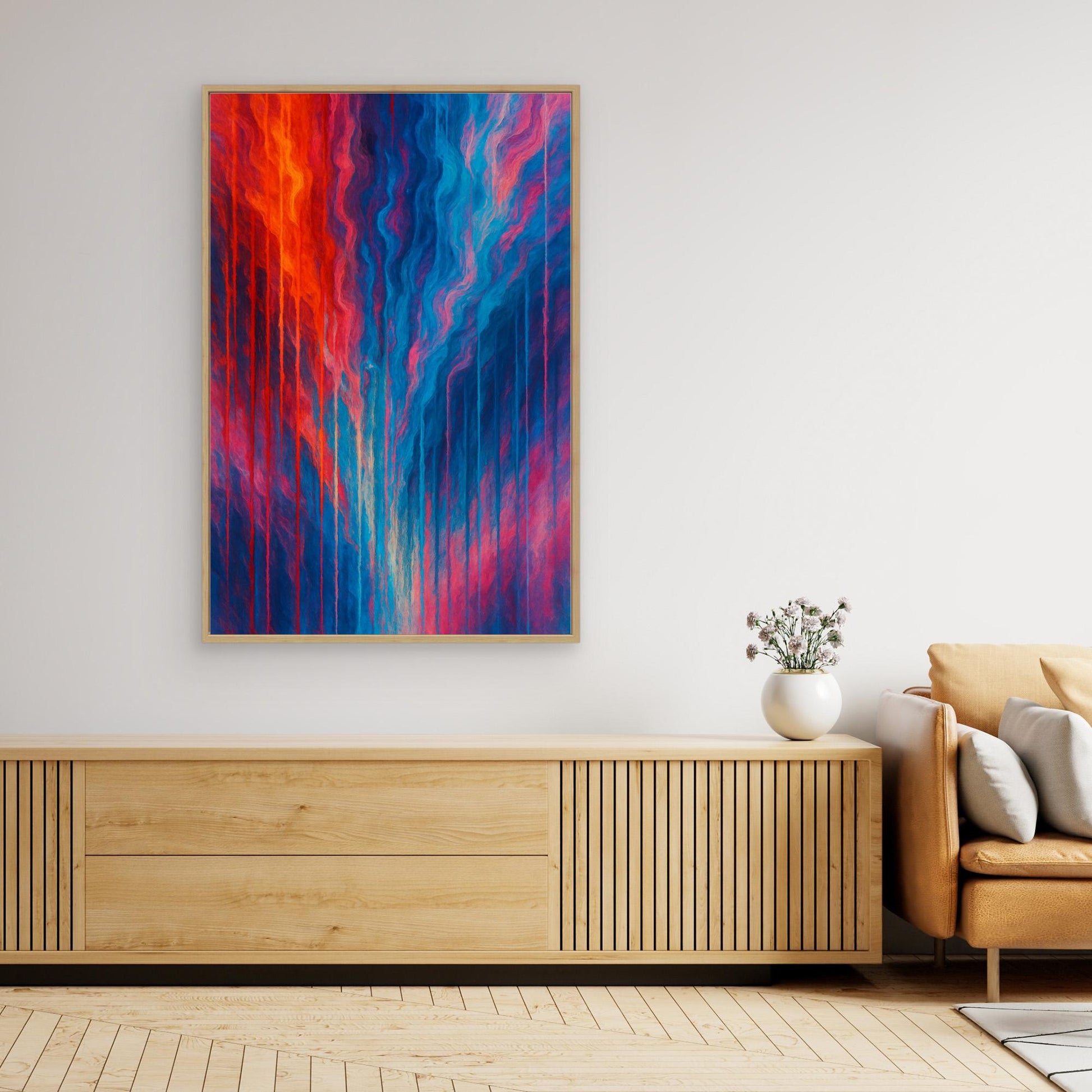 Red and Blue Abstract Canvas Wall Art – Modern Color Flow Print