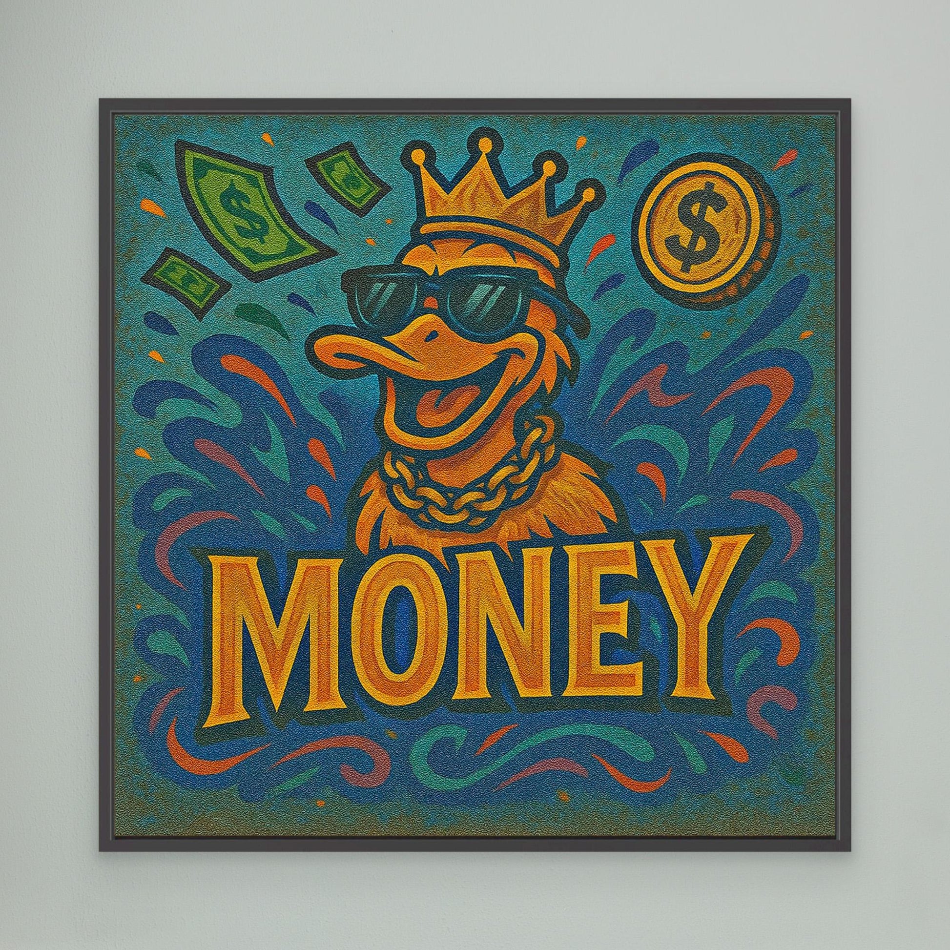 Rich Duck Vibes – Graffiti Style Money Art Print on Canvas | Hip-Hop Street Art Wall Decor