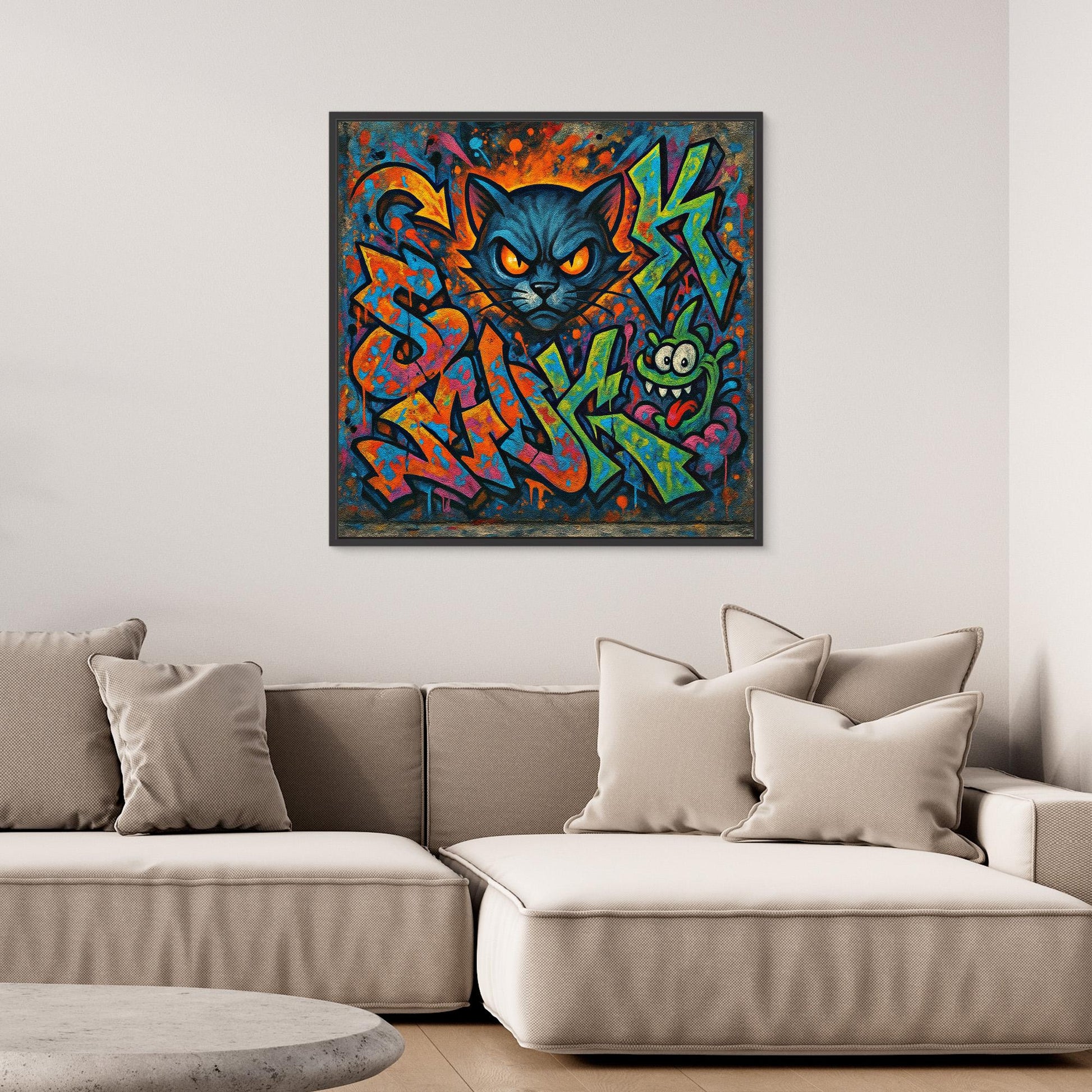 Fierce Feline – Urban Graffiti Cat Canvas Wall Art | Bold Street Art Print