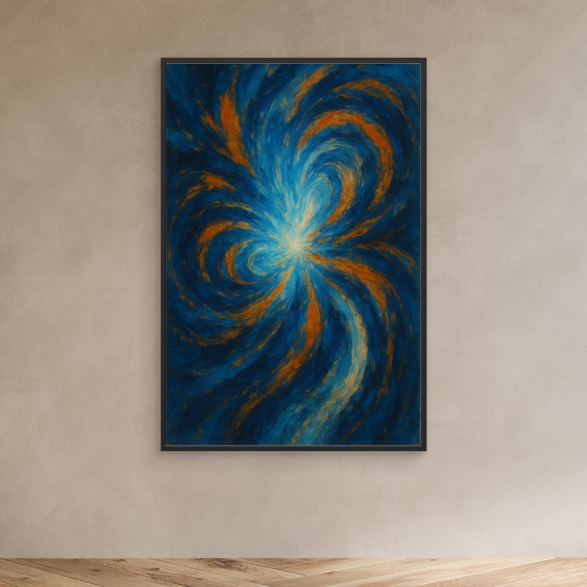 Blue and Orange Abstract Canvas Wall Art – Swirling Energy Print