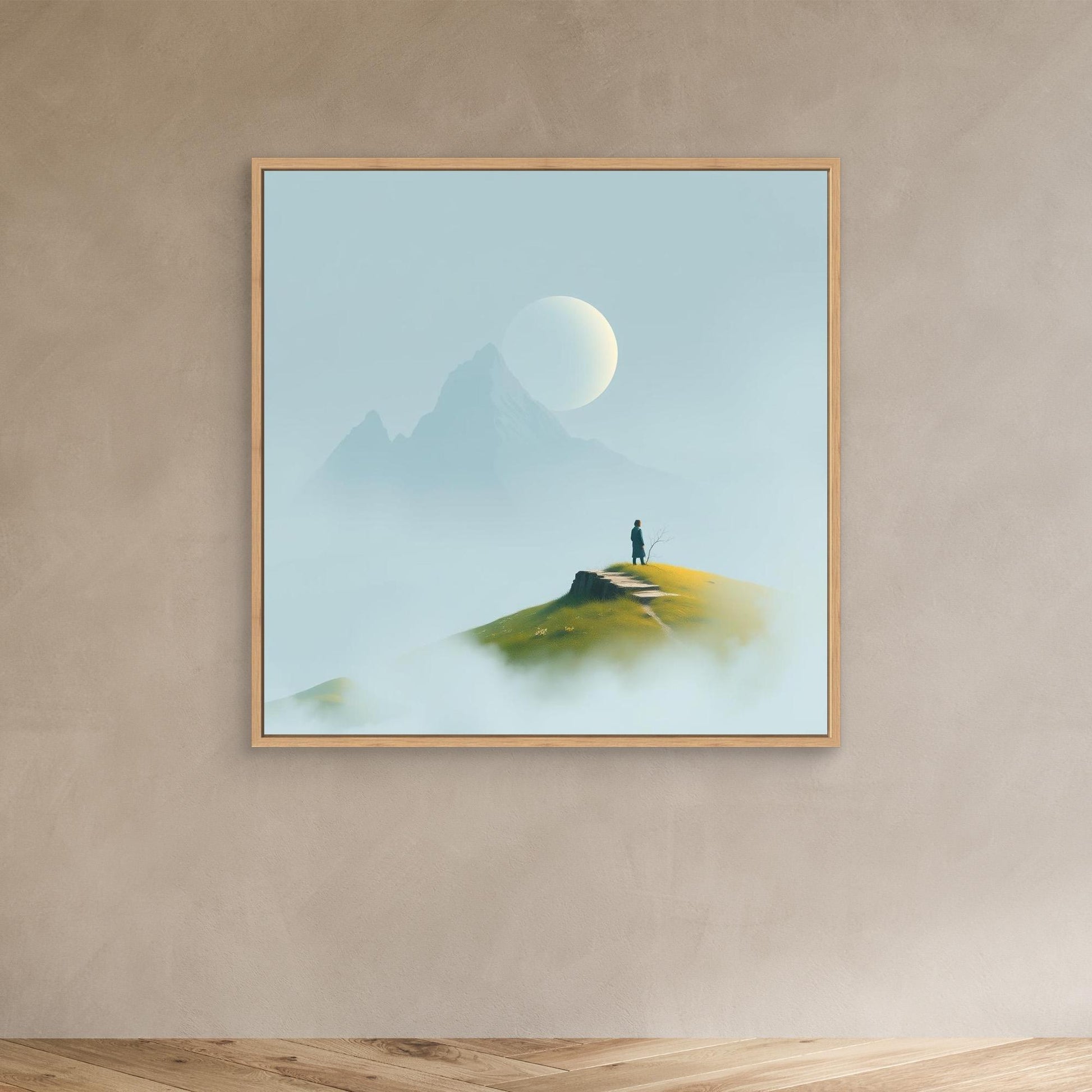 Solitude in the Mist – Minimalist Mountain Landscape Canvas Wall Art