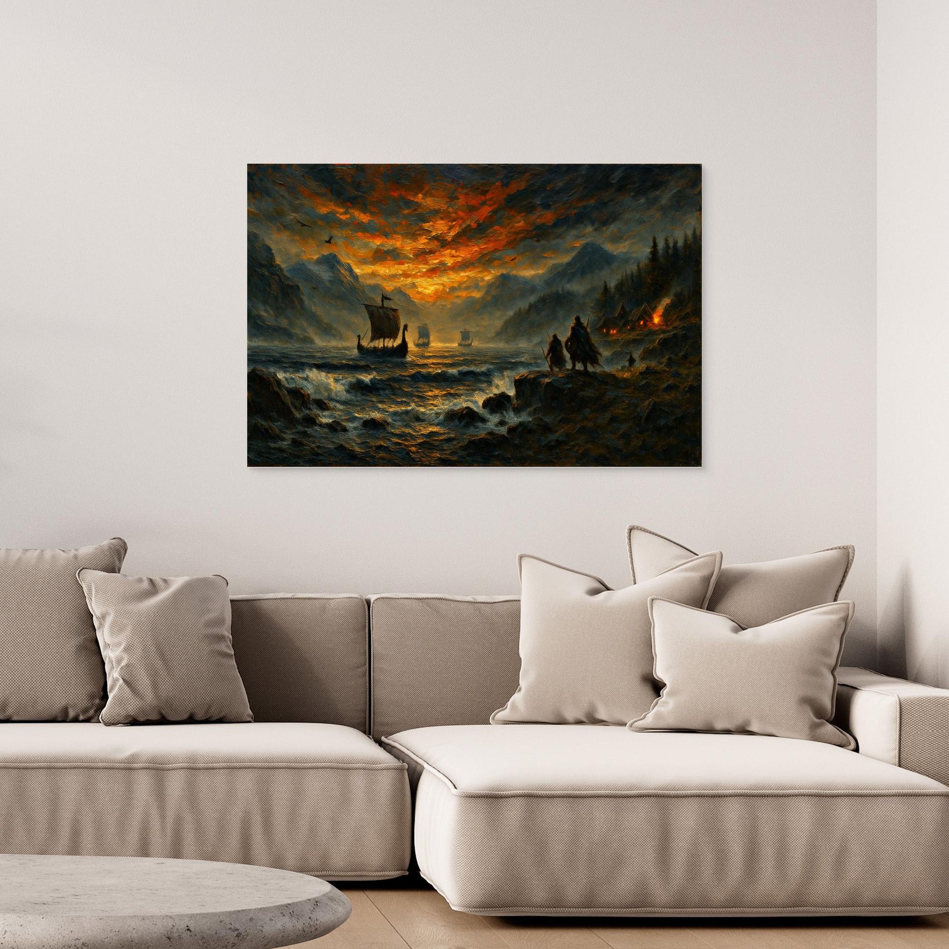 Viking Longship Canvas Wall Art – Dramatic Nordic Sunset Print