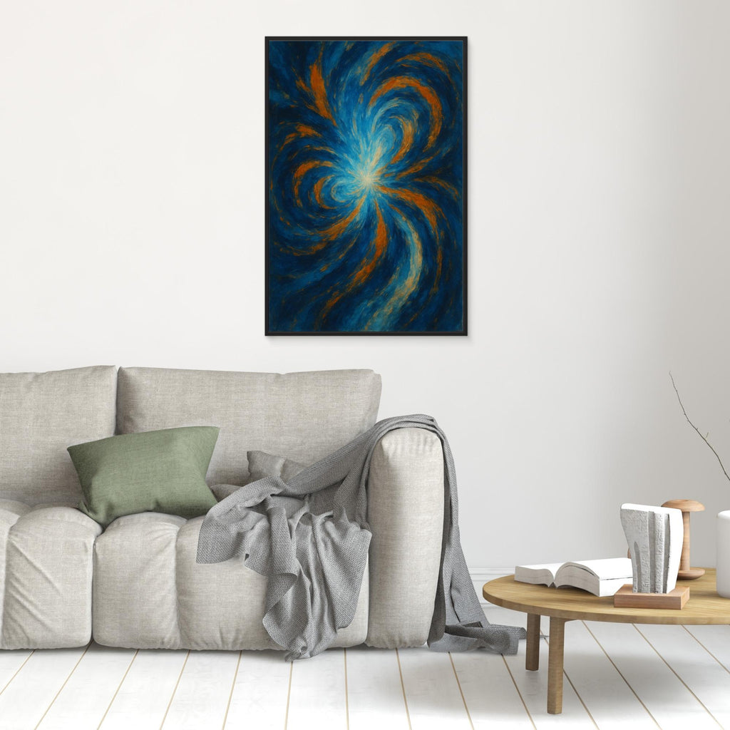 Blue and Orange Abstract Canvas Wall Art – Swirling Energy Print