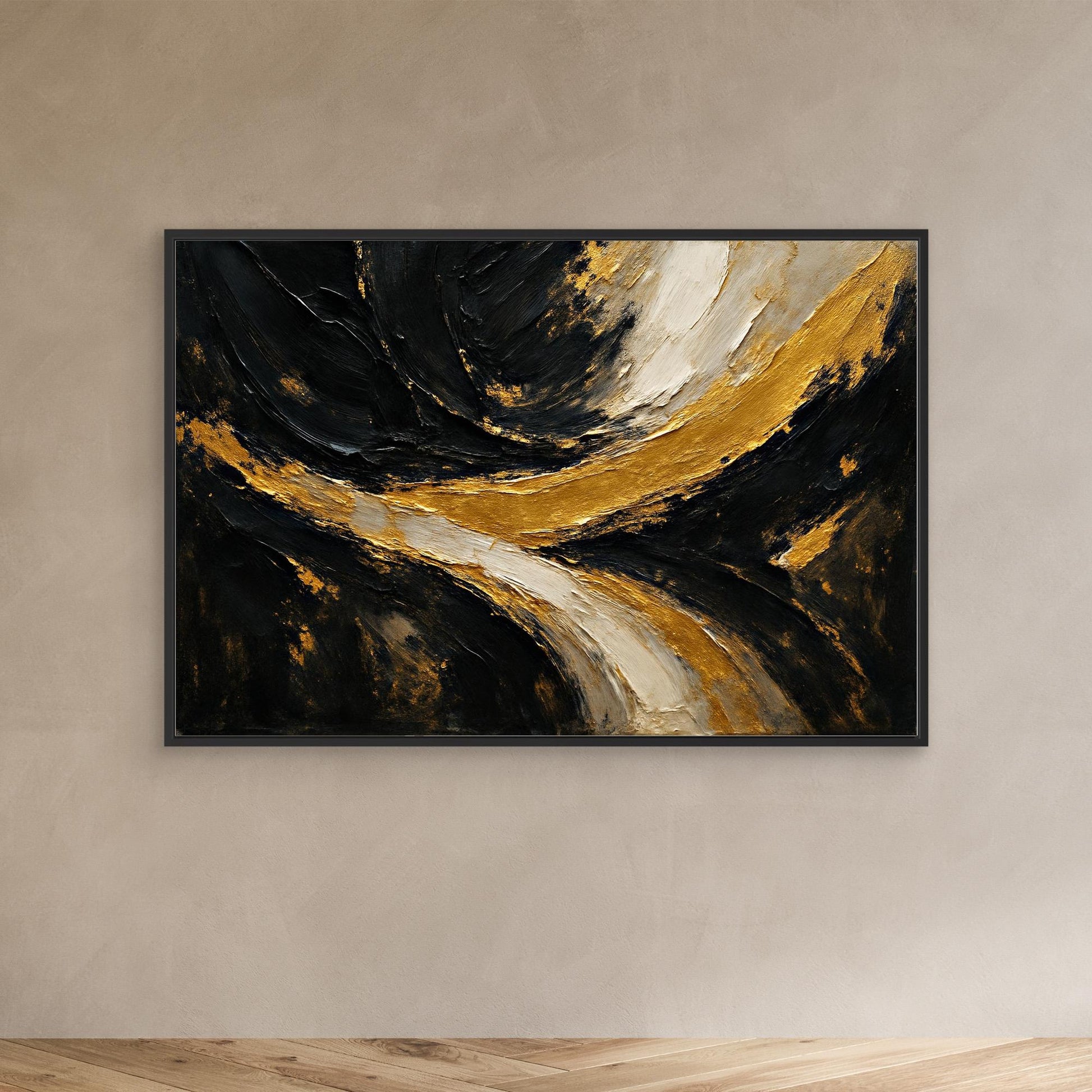 Gold and Black Abstract Canvas Wall Art – Luxury Textured Painting