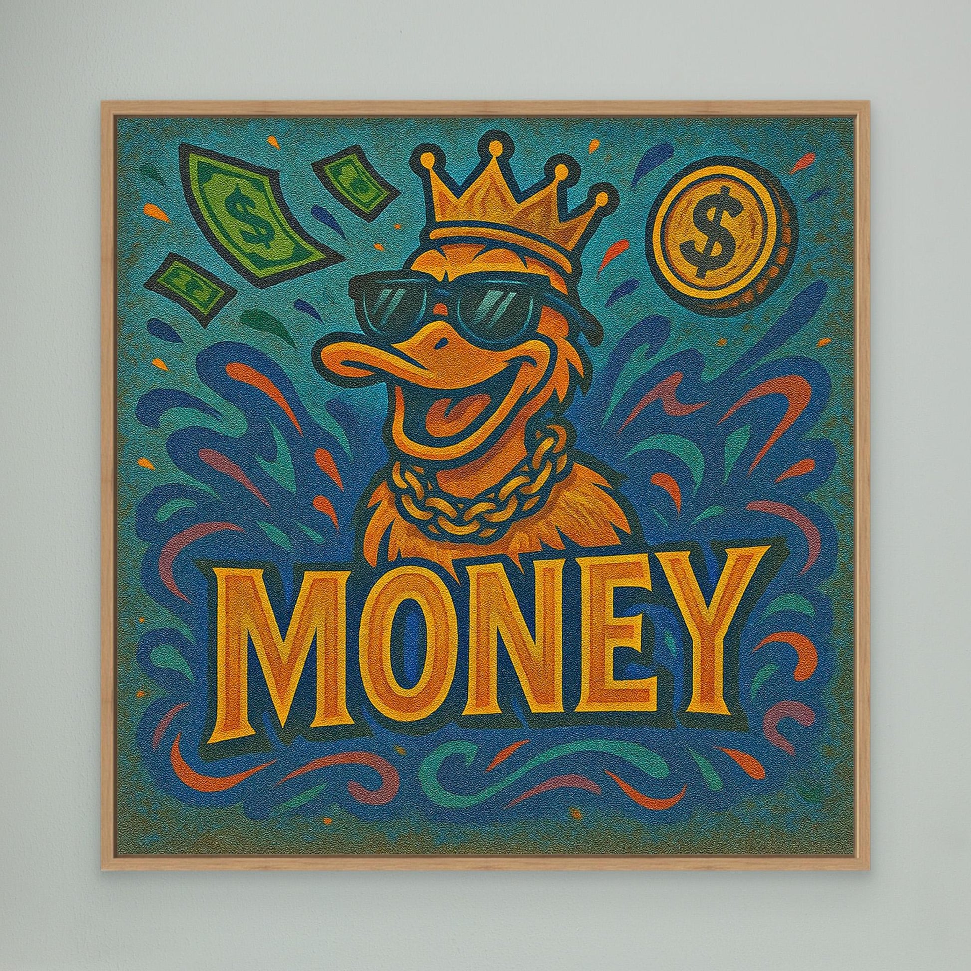 Rich Duck Vibes – Graffiti Style Money Art Print on Canvas | Hip-Hop Street Art Wall Decor