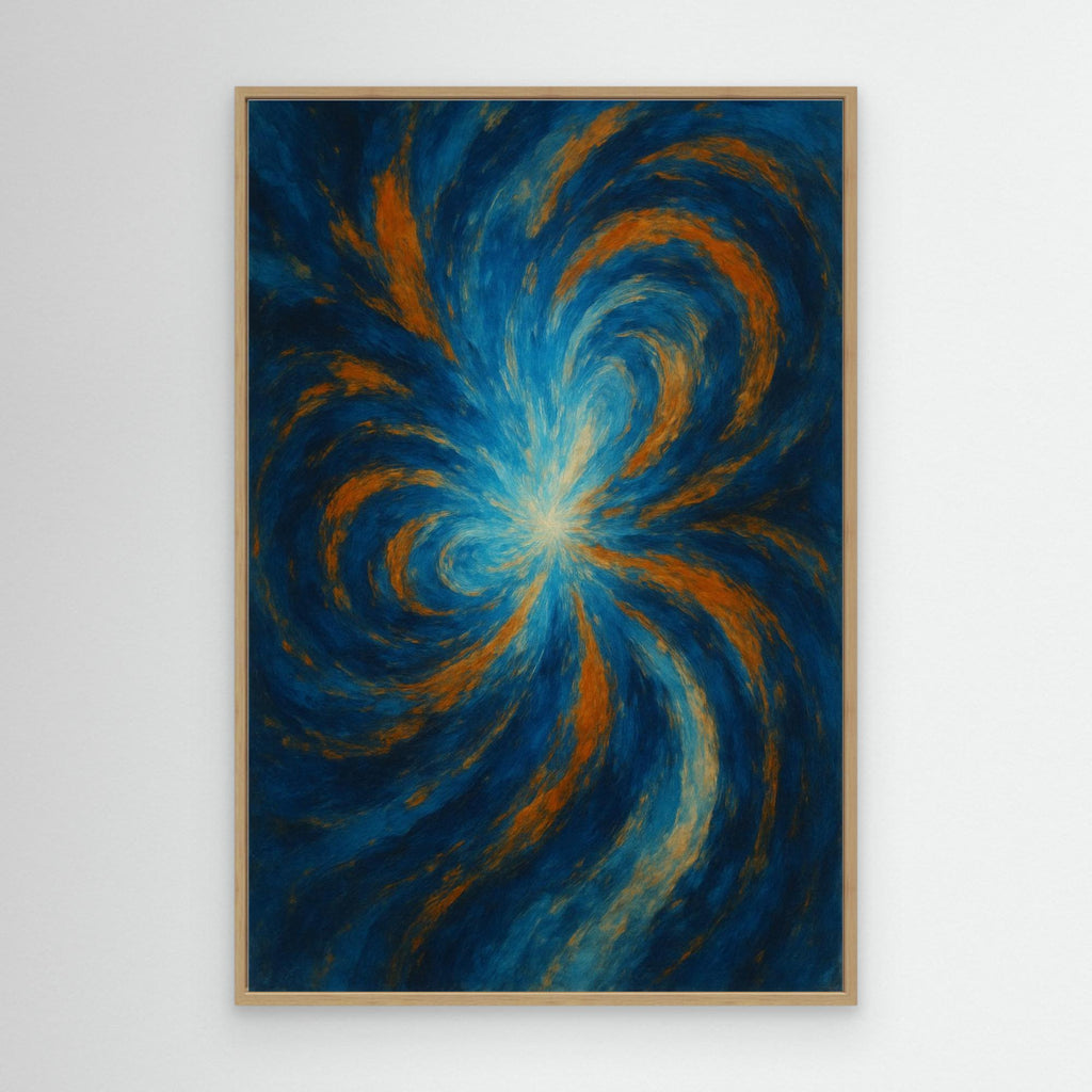 Blue and Orange Abstract Canvas Wall Art – Swirling Energy Print