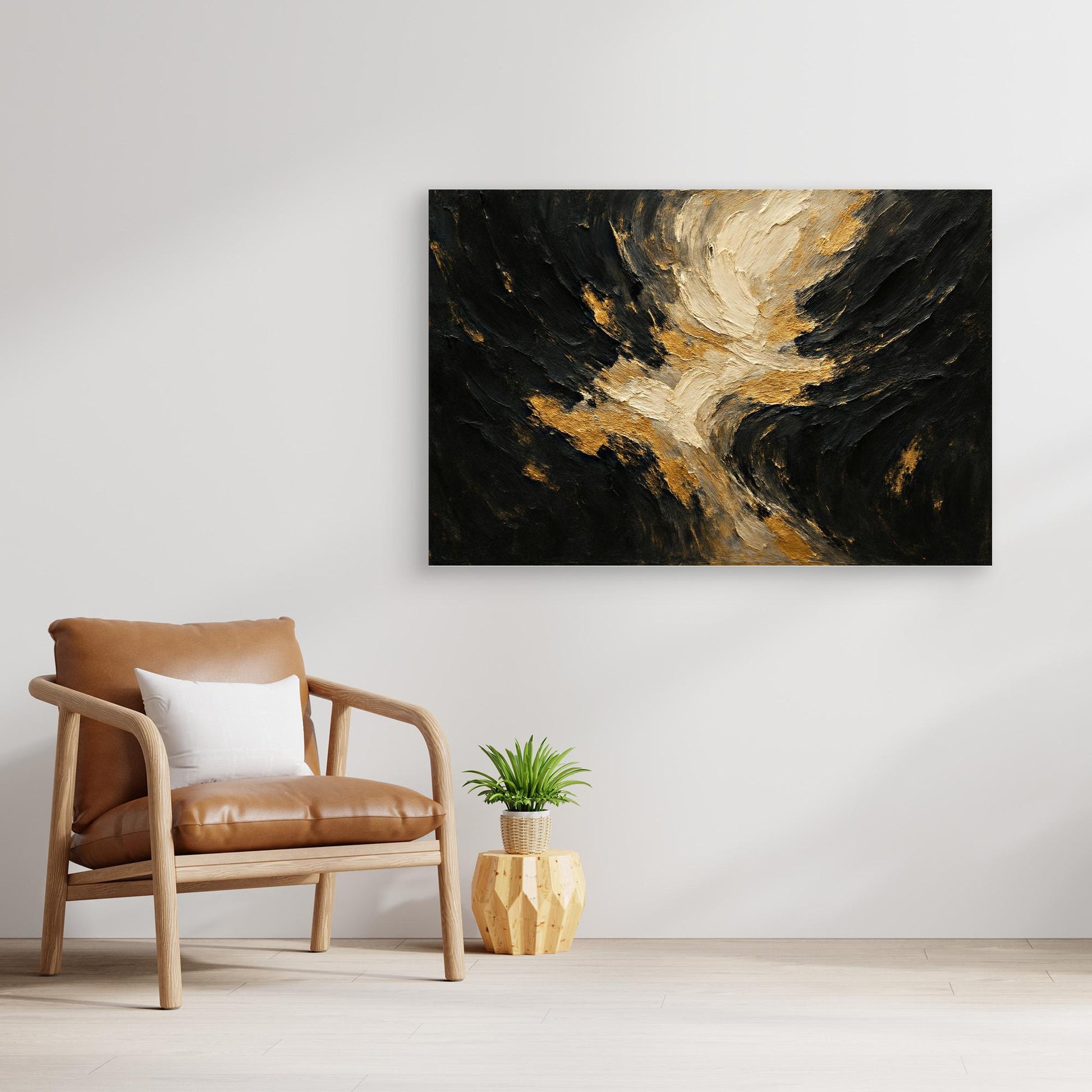 Gold and Black Textured Canvas Wall Art – Abstract Flow