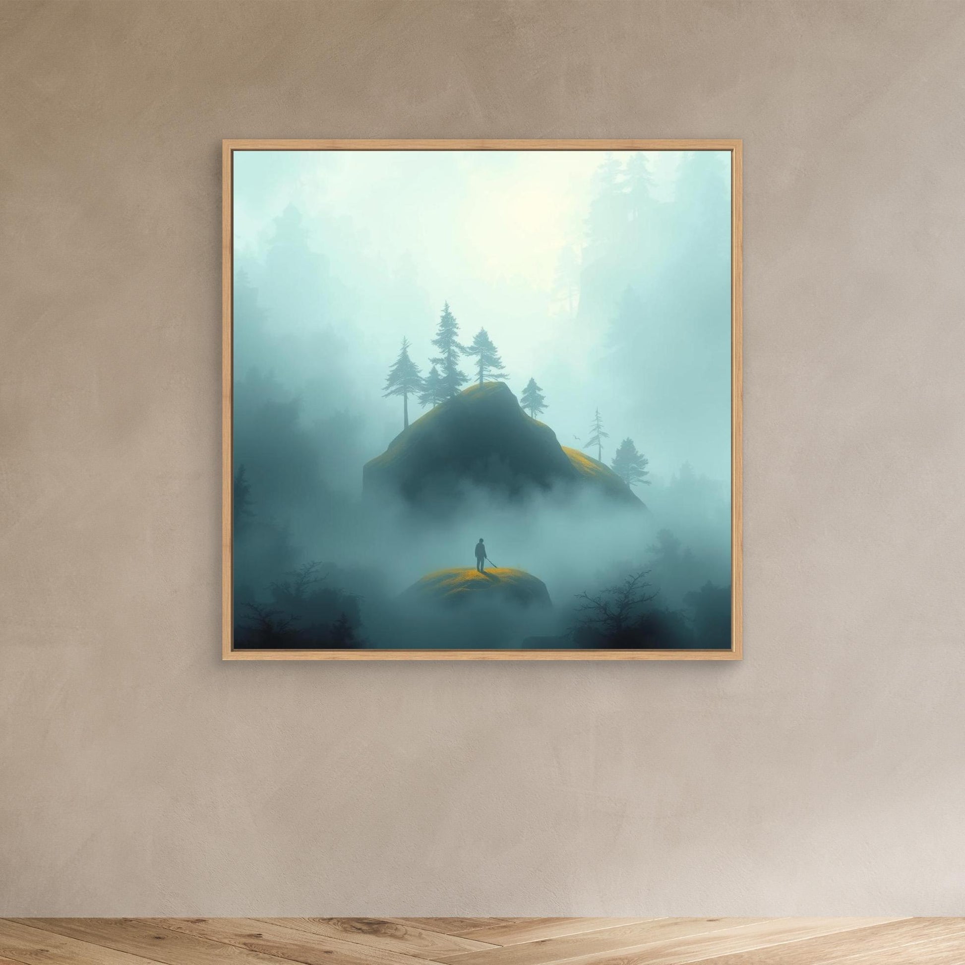 Echoes in the Mist – Minimalist Forest Landscape Canvas Wall Art