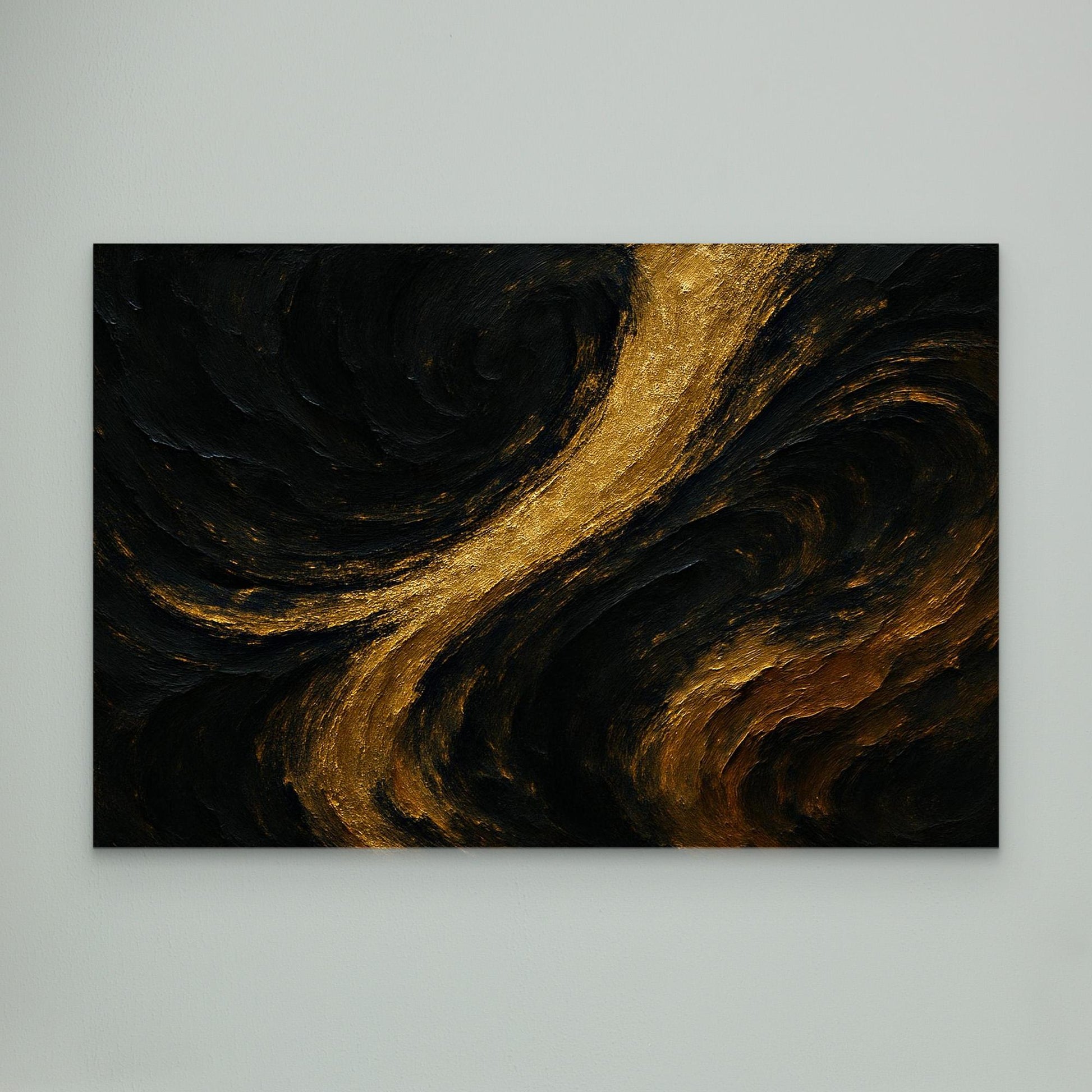 Gold and Black Abstract Canvas Wall Art – Luxury Textured Print