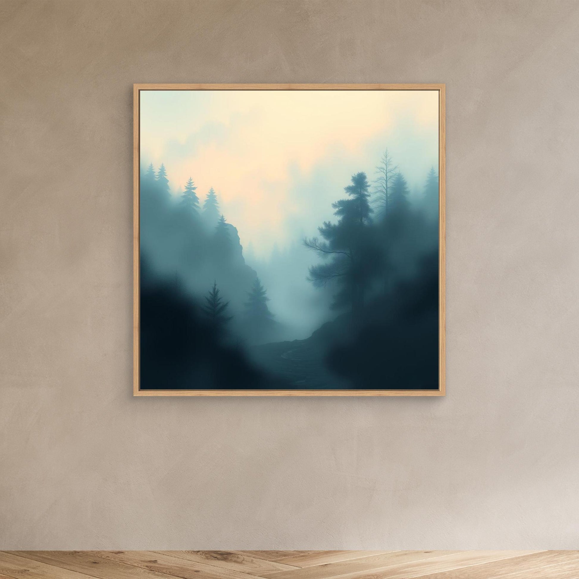 Misty Forest Silence – Minimalist Nature Canvas Wall Art for Calm Interiors