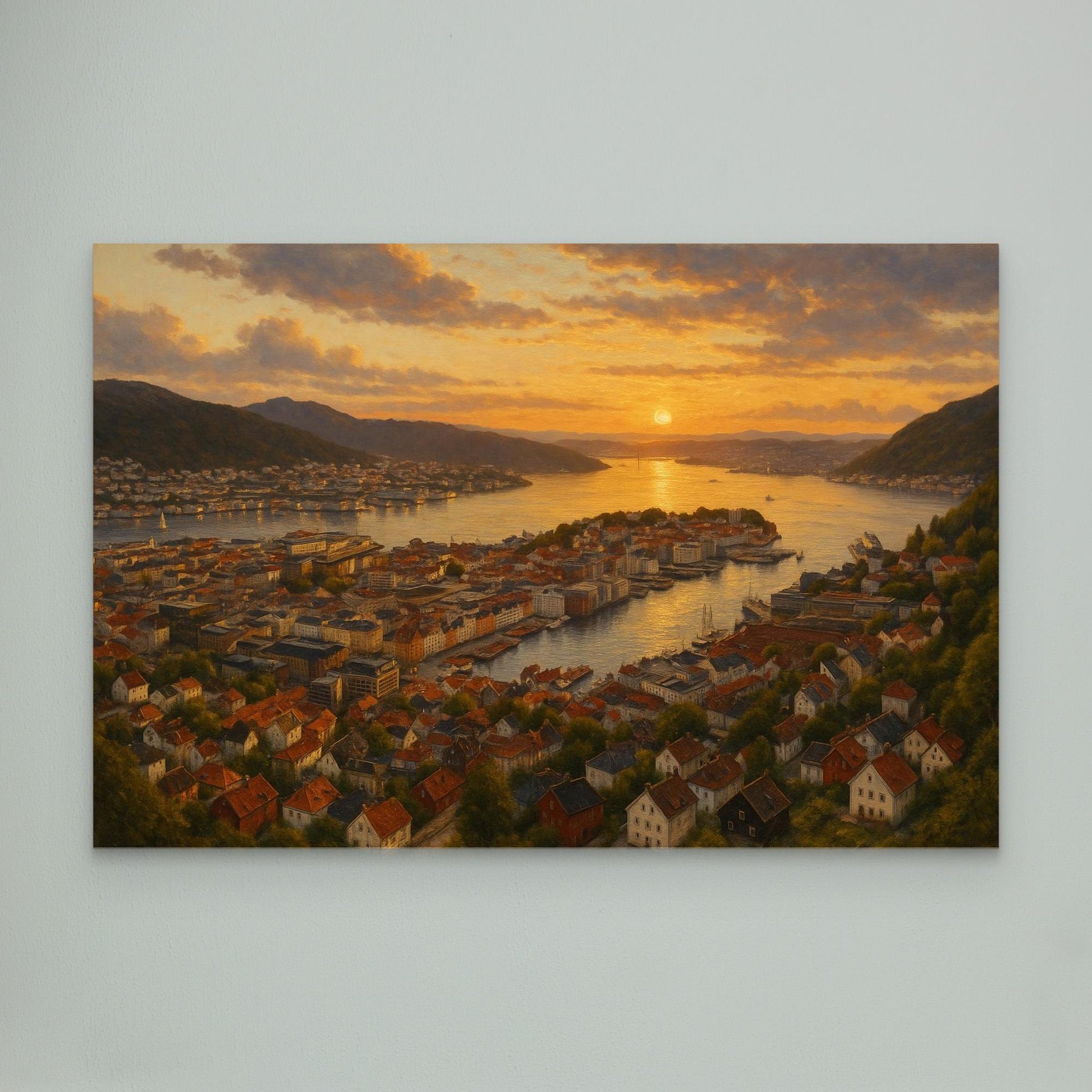 Bergen Fjord Sunset Canvas Wall Art