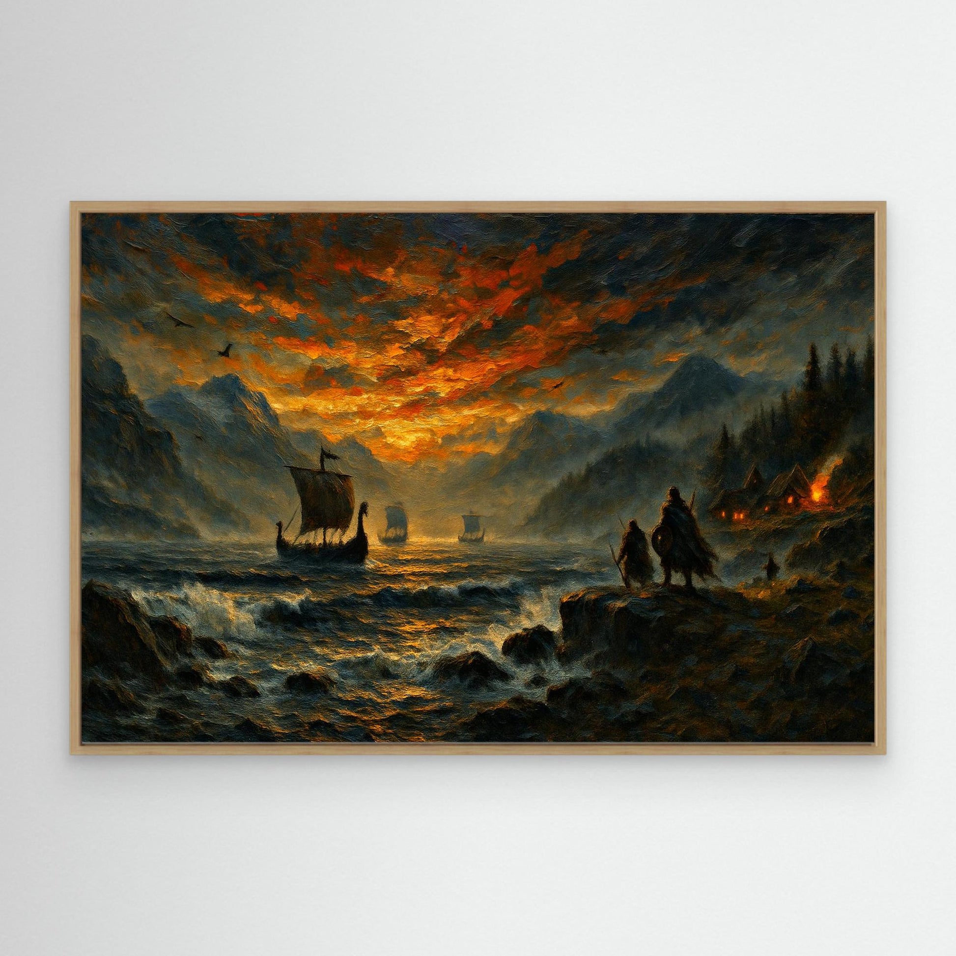 Viking Longship Canvas Wall Art – Dramatic Nordic Sunset Print