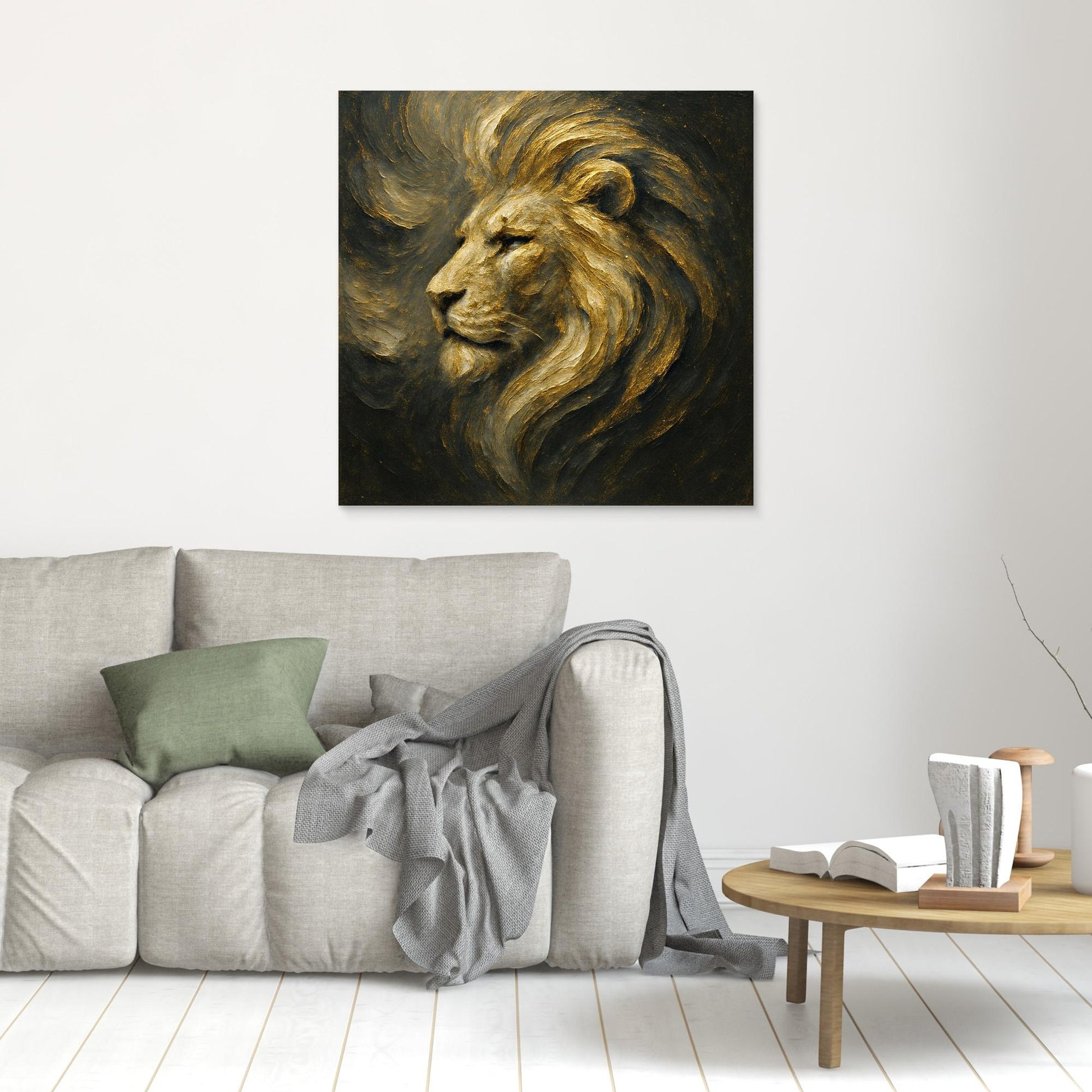 Golden Lion Canvas Wall Art – Regal Abstract Animal Print