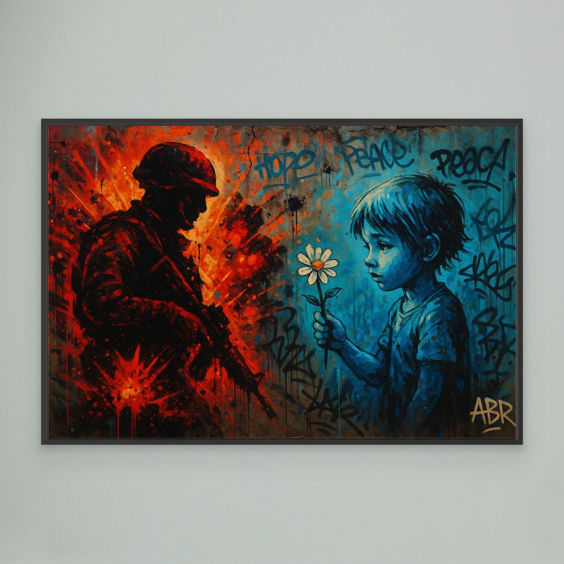 Peace vs War Canvas Wall Art – Graffiti Style Statement Print